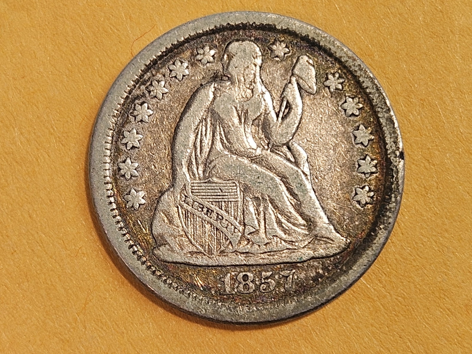 1857-O Seated Liberty silver Dime in Very Fine: Nice New Orleans mint