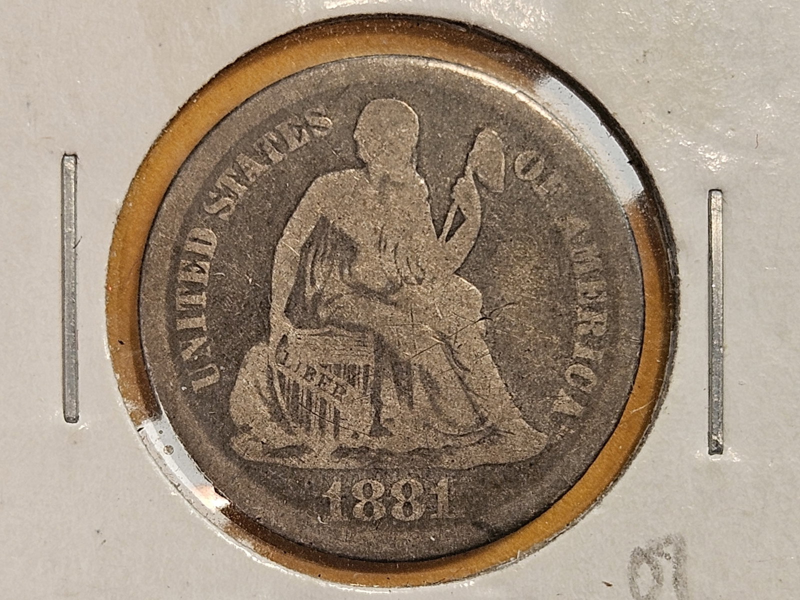 ** KEY DATE ** 1881 Seated Liberty silver Dime: Looks in Good plus! Solid wear on this KEY DATE coin!