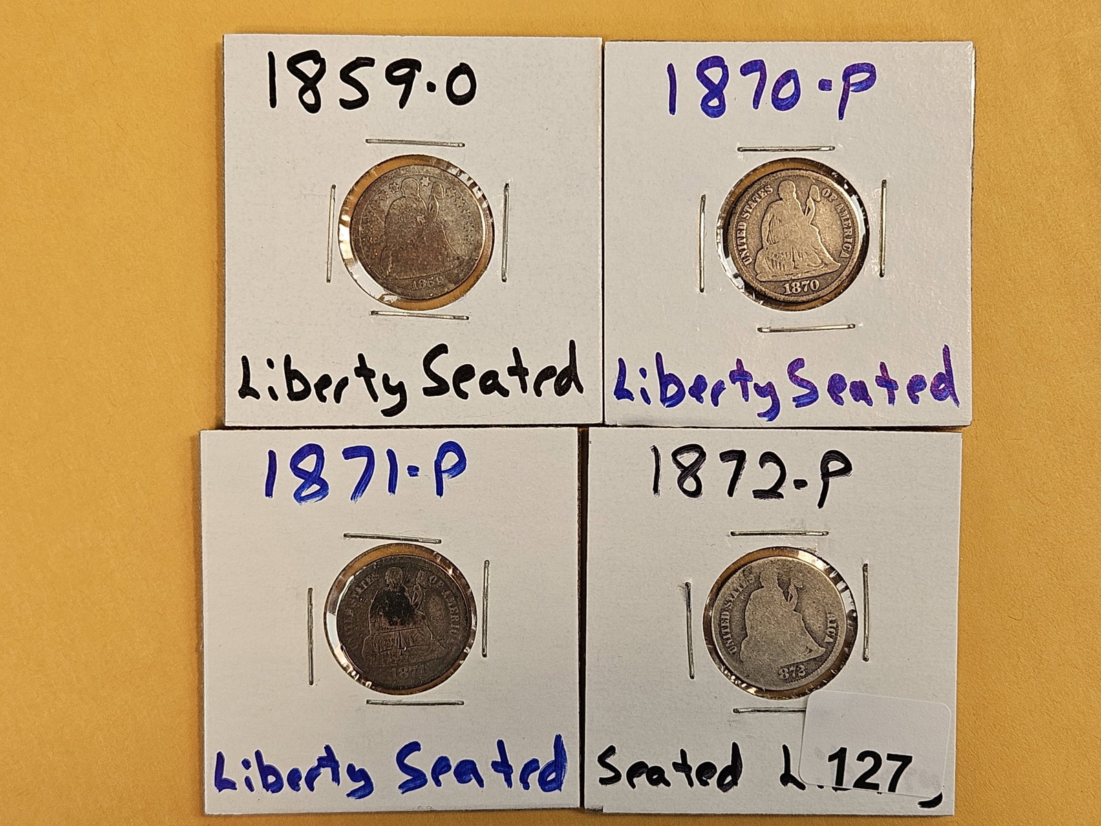 Four mixed Seated Liberty silver Dimes (1 of 3)