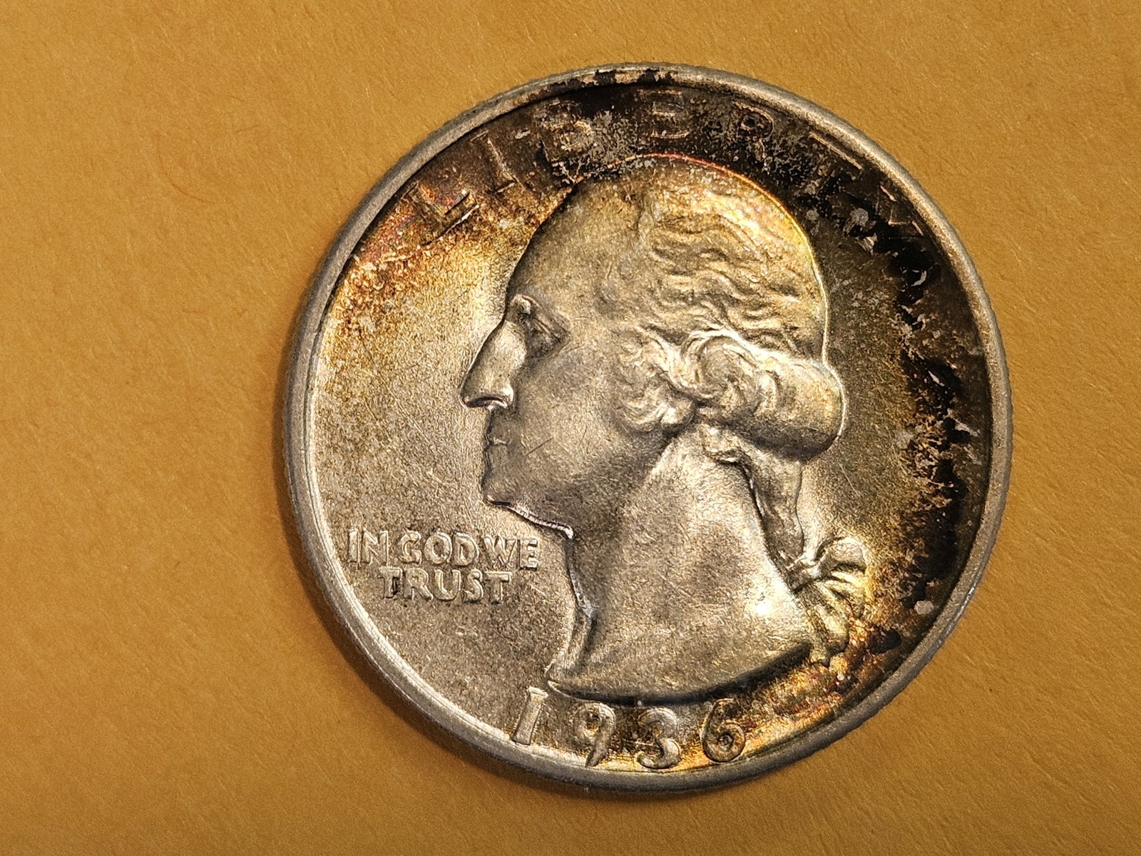 Very Choice Brilliant Uncirculated 1936-S Washington Quarter: Gorgeous patina!