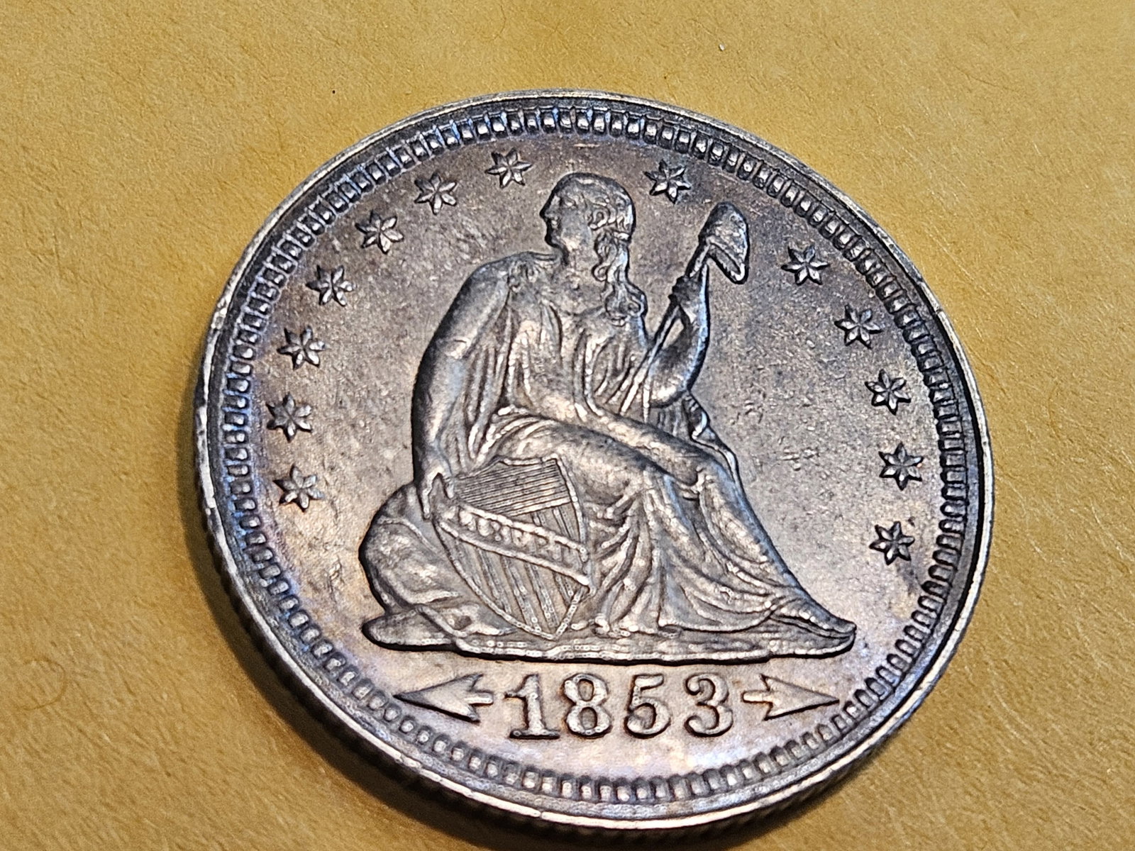 ** Choice Uncirculated 1853 With Arrows Seated Liberty Quarter - 4