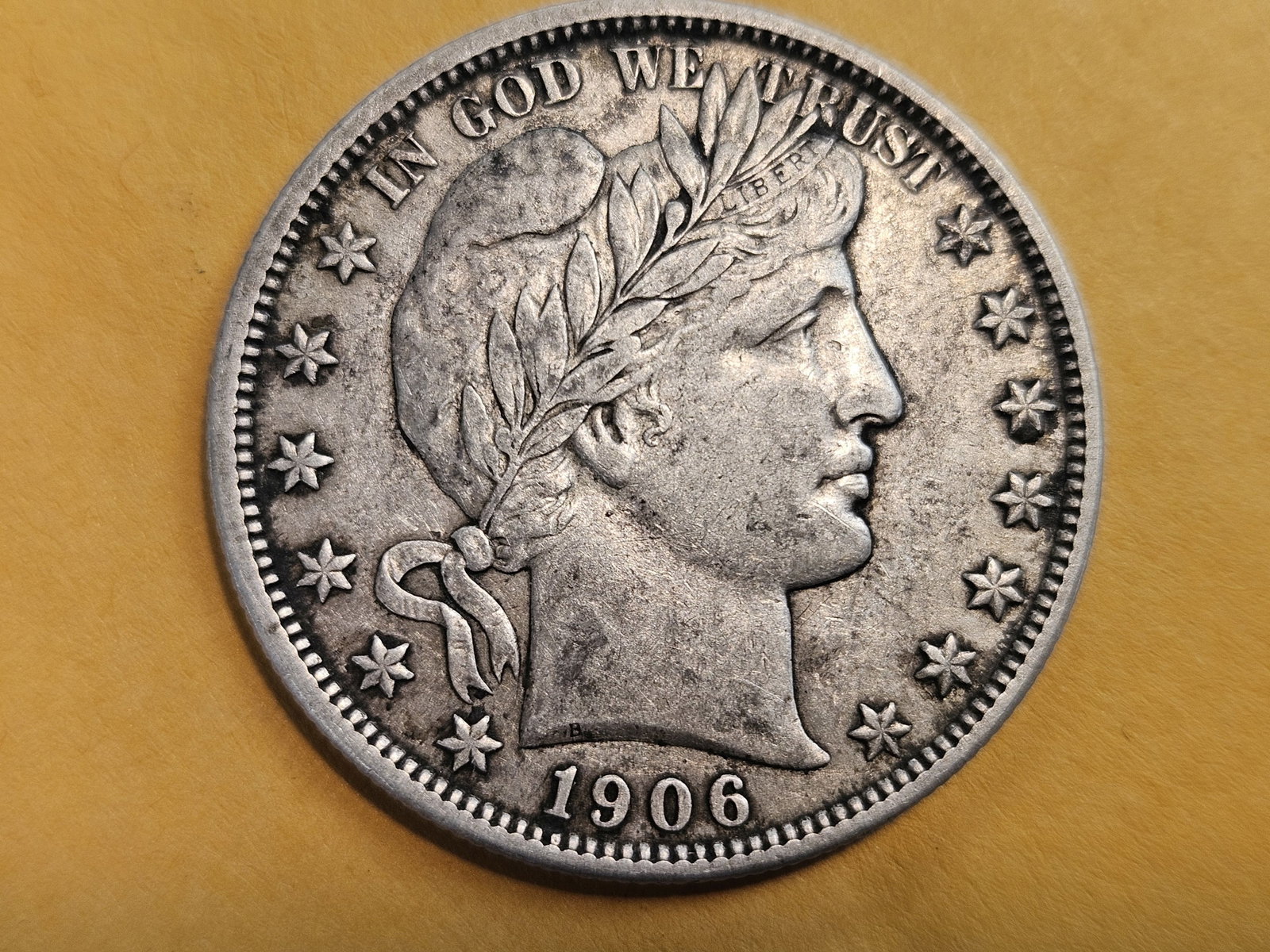 Nicer 1906-D Barber silver Half Dollar: In About Uncirculated