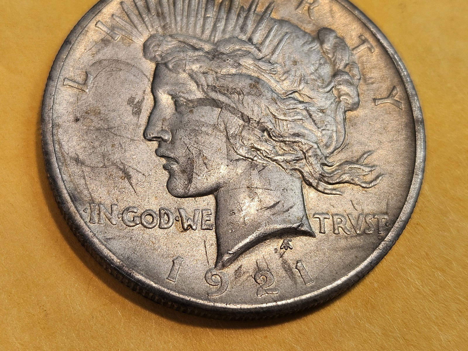 ** KEY DATE ** 1921 Peace silver Dollar in About Uncirculated - 3