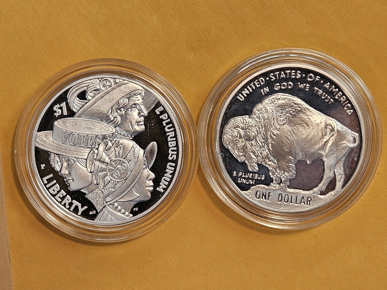 Two GEM Brilliant Uncirculated Commemorative silver Dollars: Both in original plastic capsules