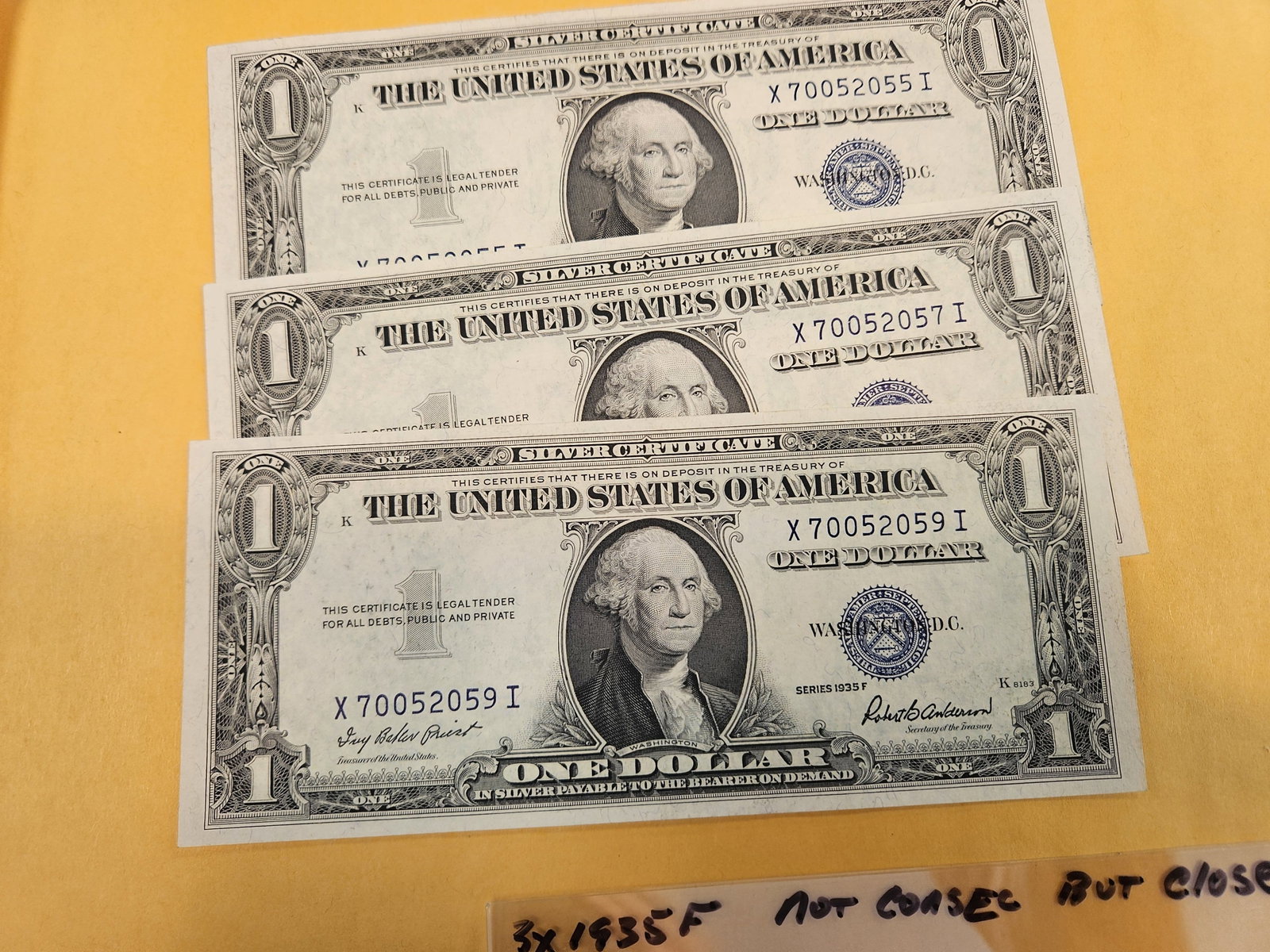 * Three Crisp Uncirculated One Dollar Silver Certificates - 2