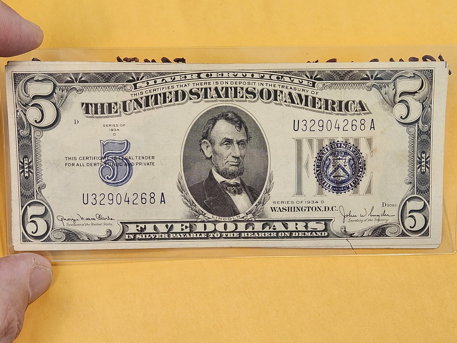 Two Crisp About Uncirculated plus Series of 1934 Five Dollar Silver Certificates - 3