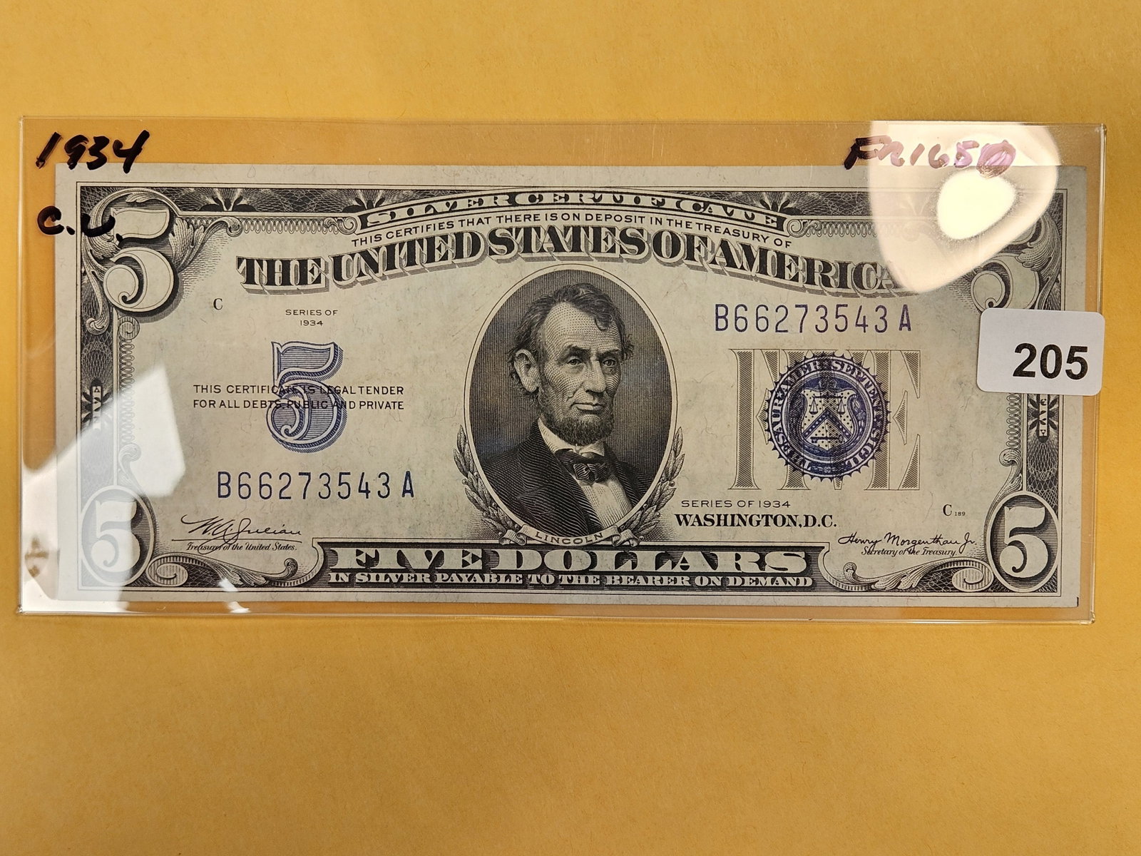 Crisp Uncirculated Series 1934 Five Dollar silver Certificate: FR 1650