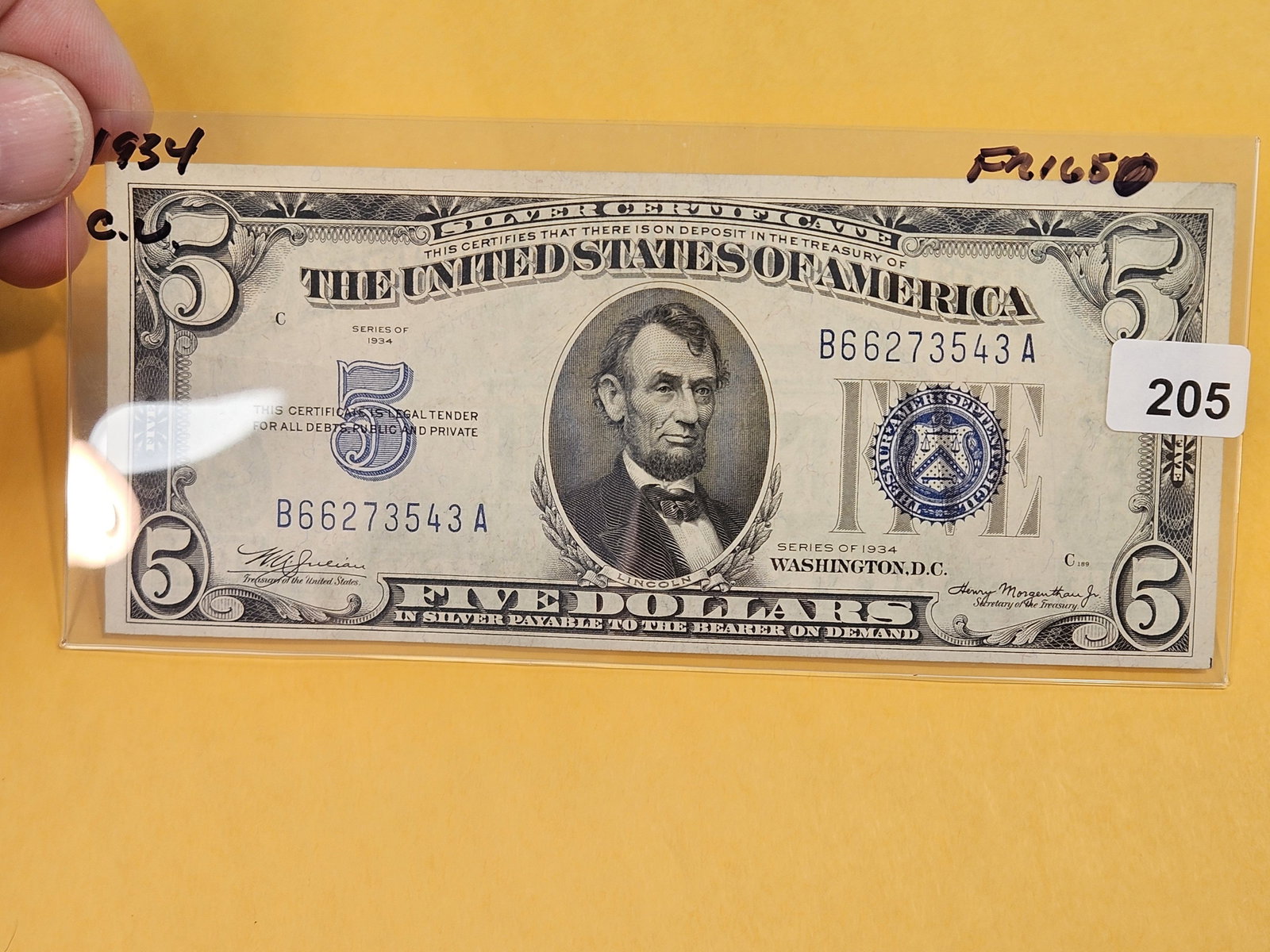 Crisp Uncirculated Series 1934 Five Dollar silver Certificate - 2