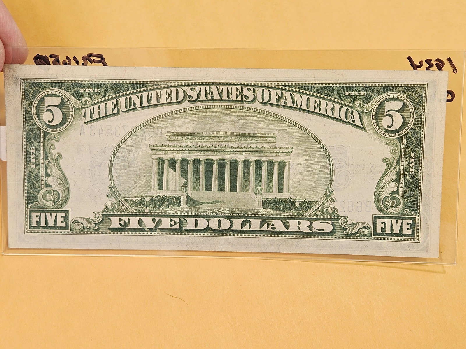 Crisp Uncirculated Series 1934 Five Dollar silver Certificate - 3