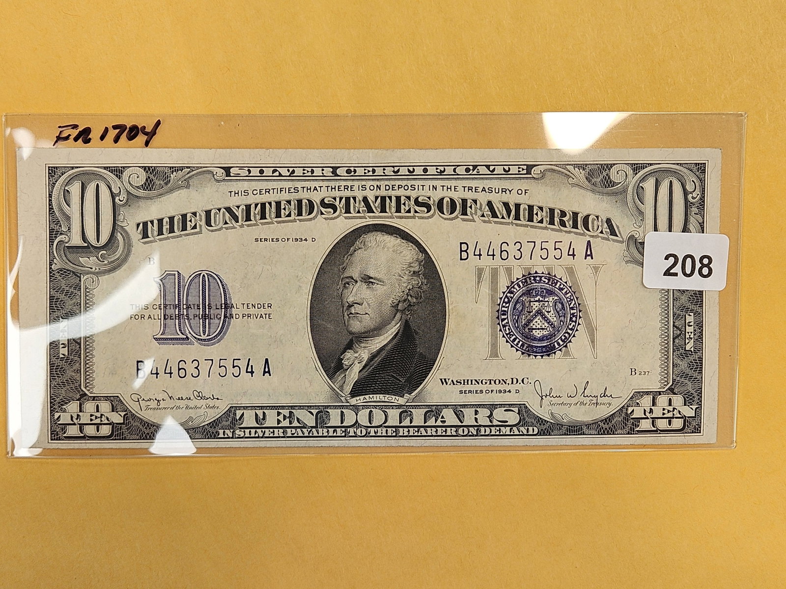 Crisp About Uncirculated Series 1934-D Ten Dollar Silver Certificate: FR 1704