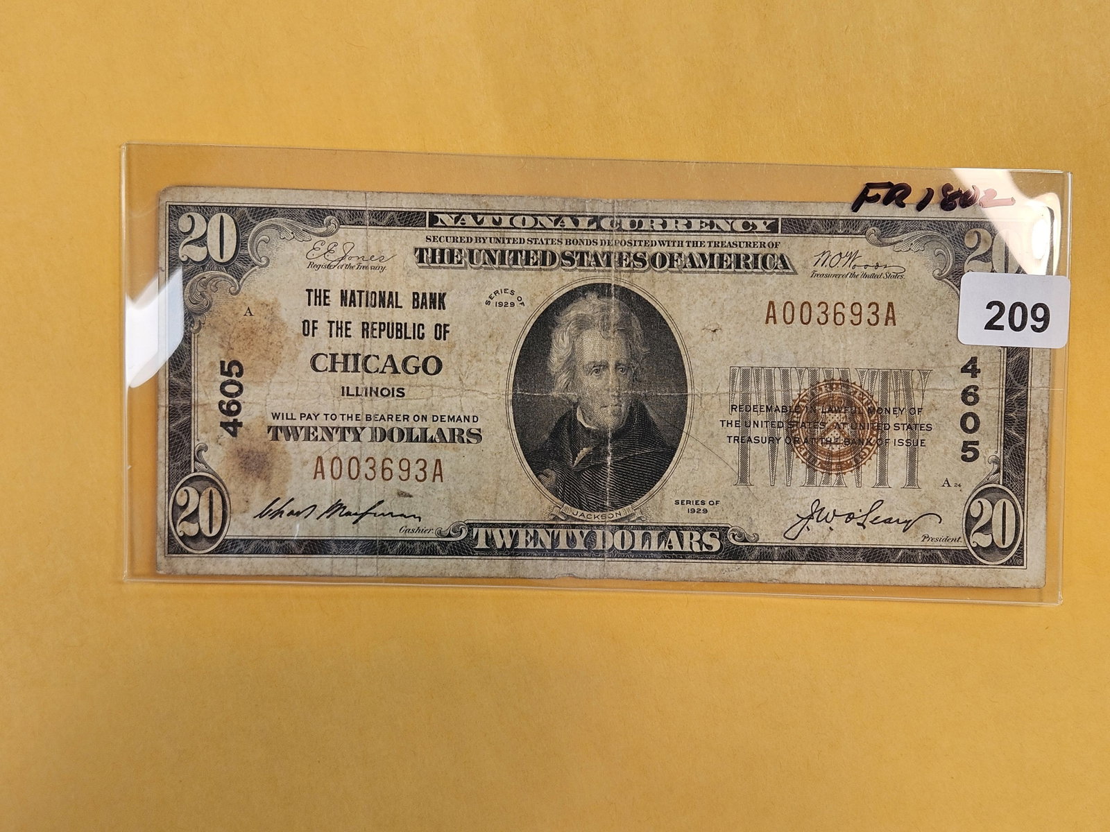 Series of 1929 Twenty Dollar National Currency: FR 1802. National Bank of the Republic of Chicago Illinois