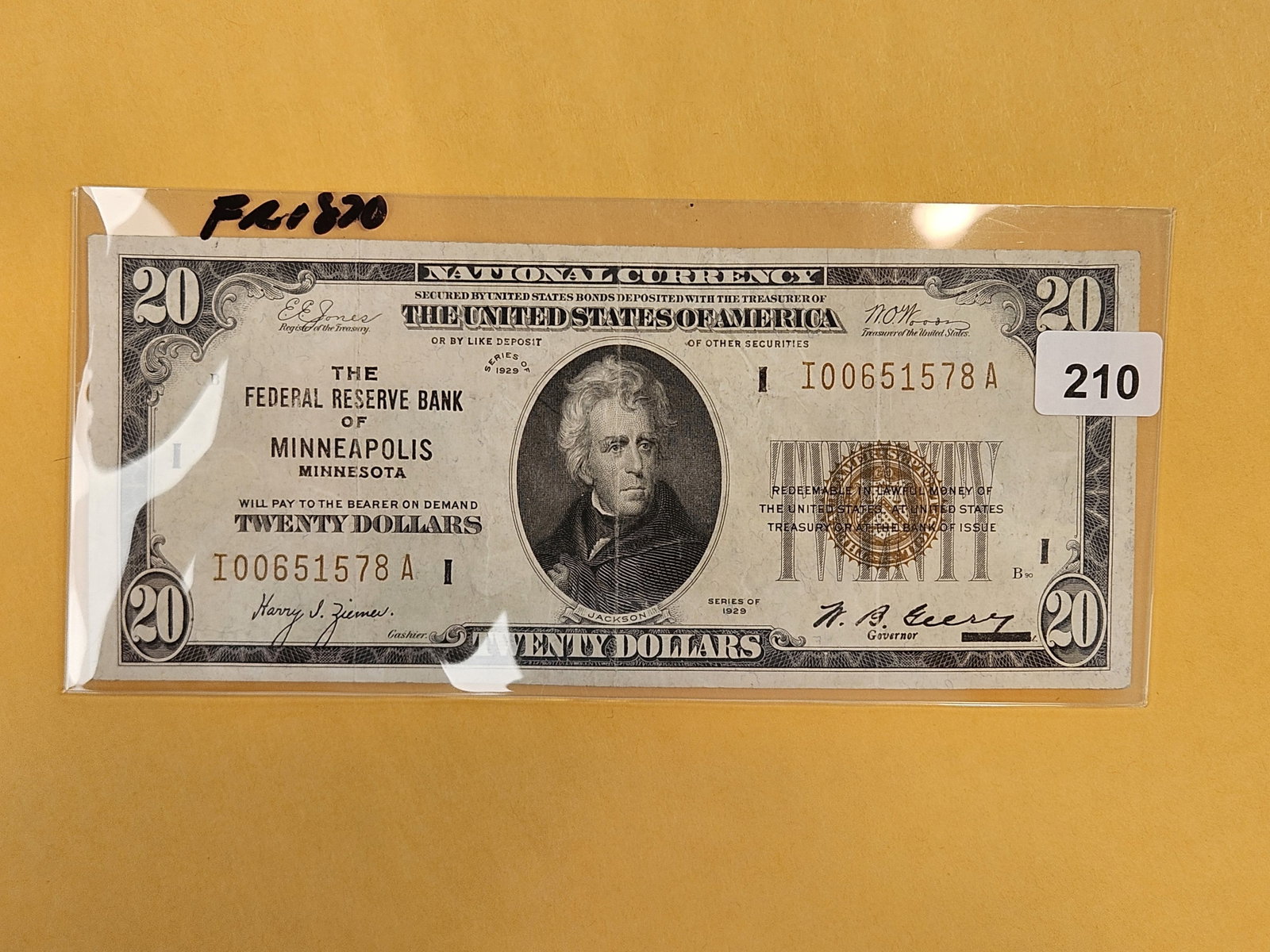 Series of 1929 Twenty Dollar National Currency: FR 1870. Minneapolis