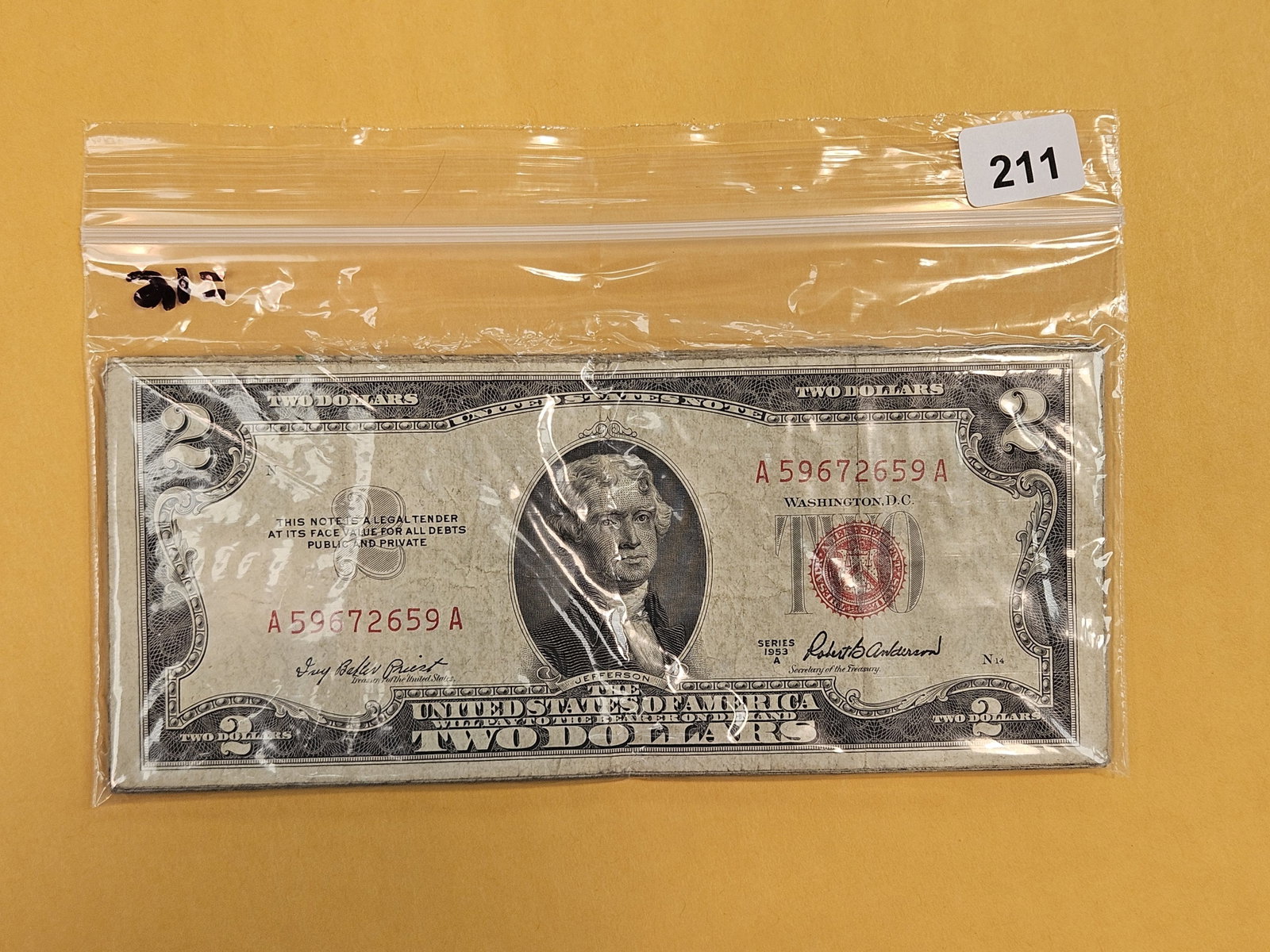 Twenty-One $2 US Red Seal Notes: Circulated