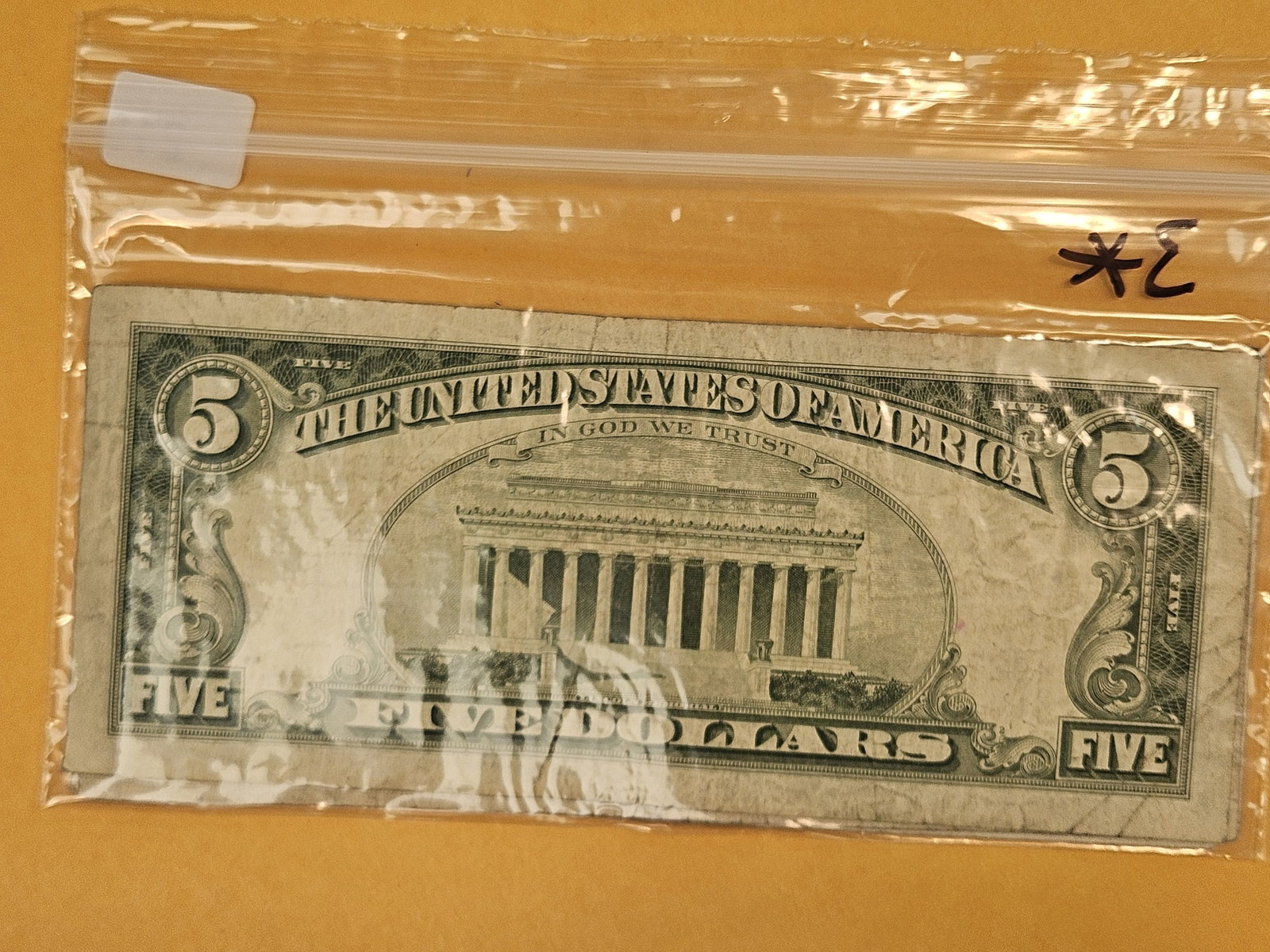 Three Five Dollar Star Replacement Red Seal US Notes - 2