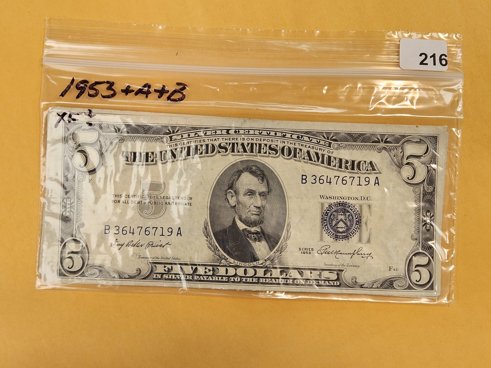 Three Crisp Extra Fine Five Dollar Silver Certificates (1 of 2)