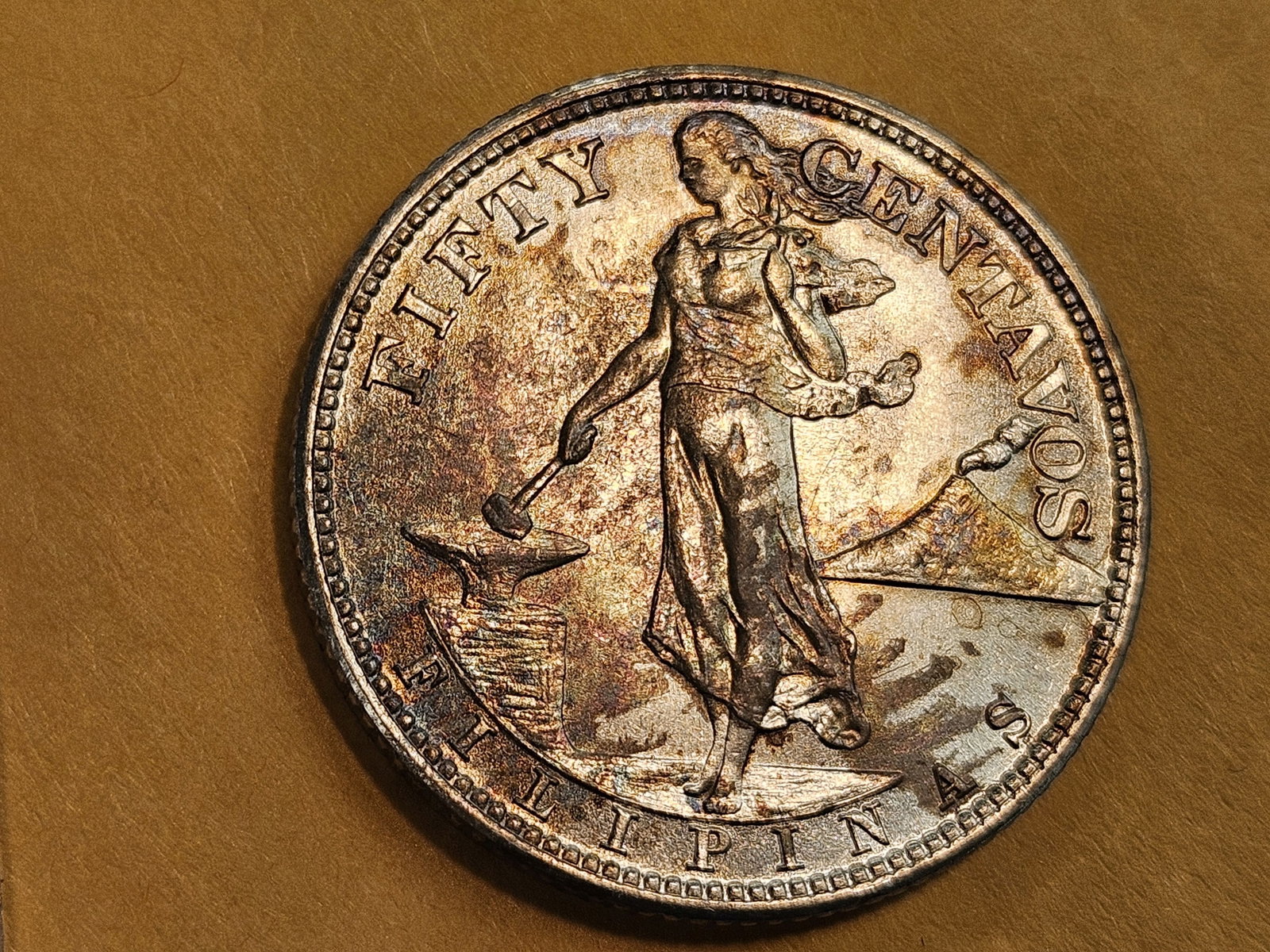 Very Choice Brilliant Uncirculated 1944-S Philippine 50 cents: Great luster with a little bit of toning. KM 183