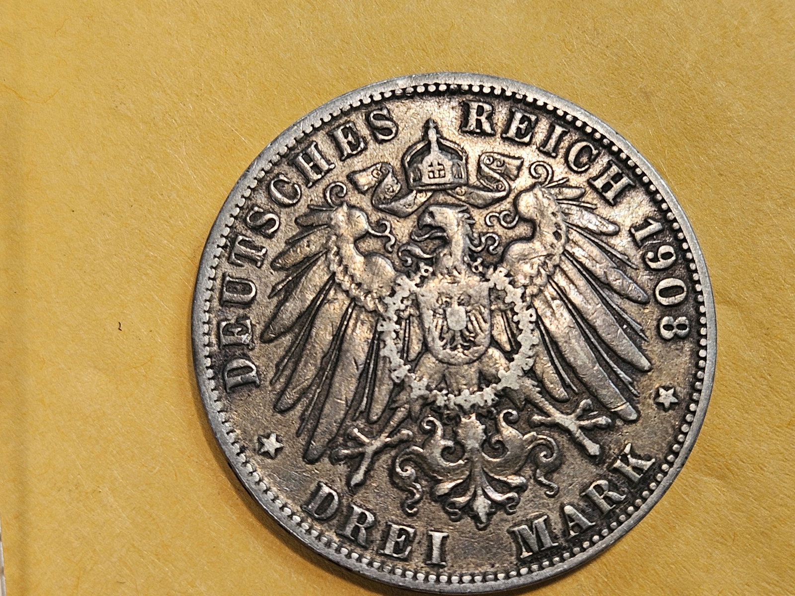 1908 Free City Hamburg silver 3 marks in Choice Very Fine: KM 612