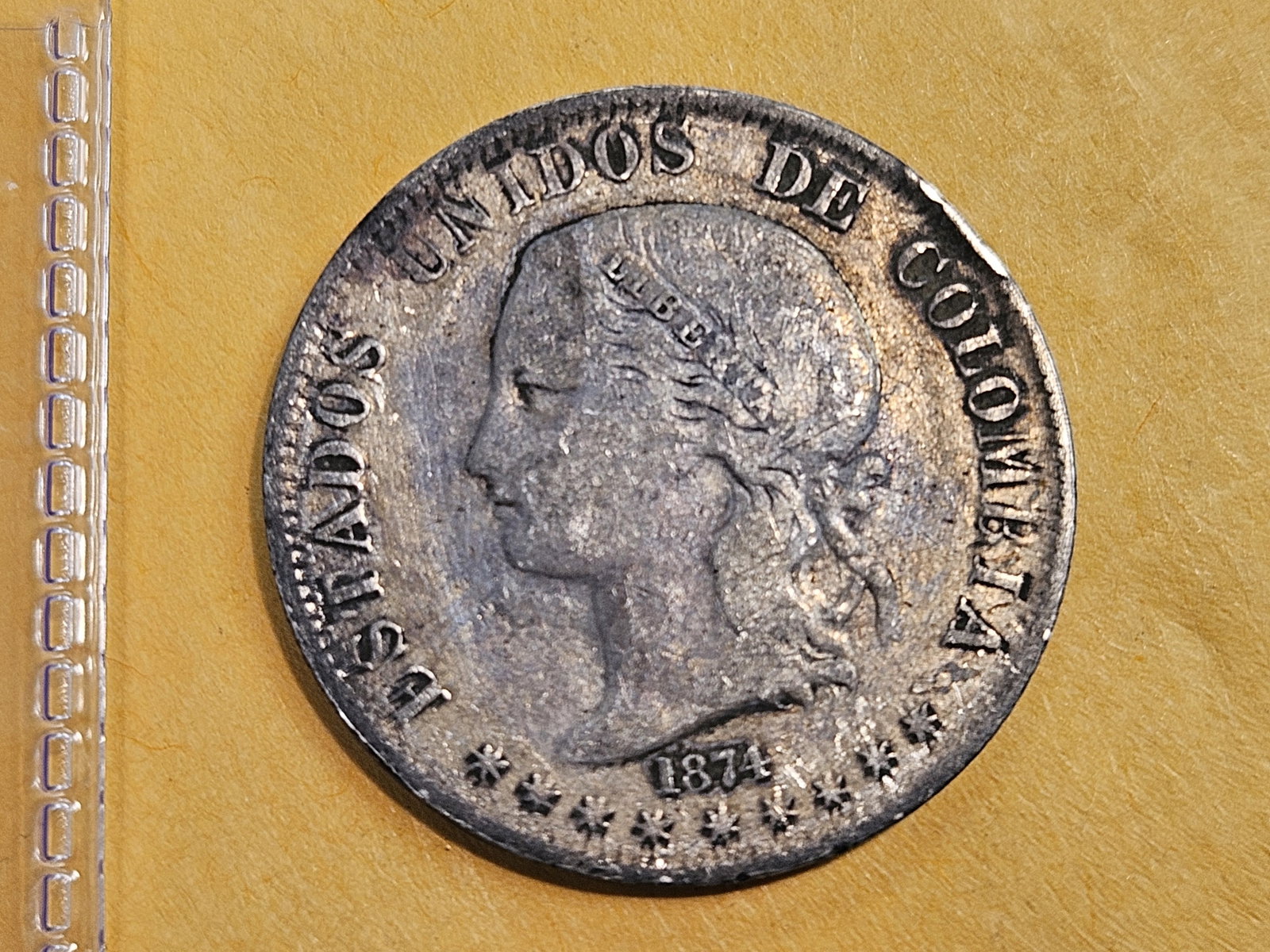 1874 Colombia 2 decimes: KM 160. One Year Type