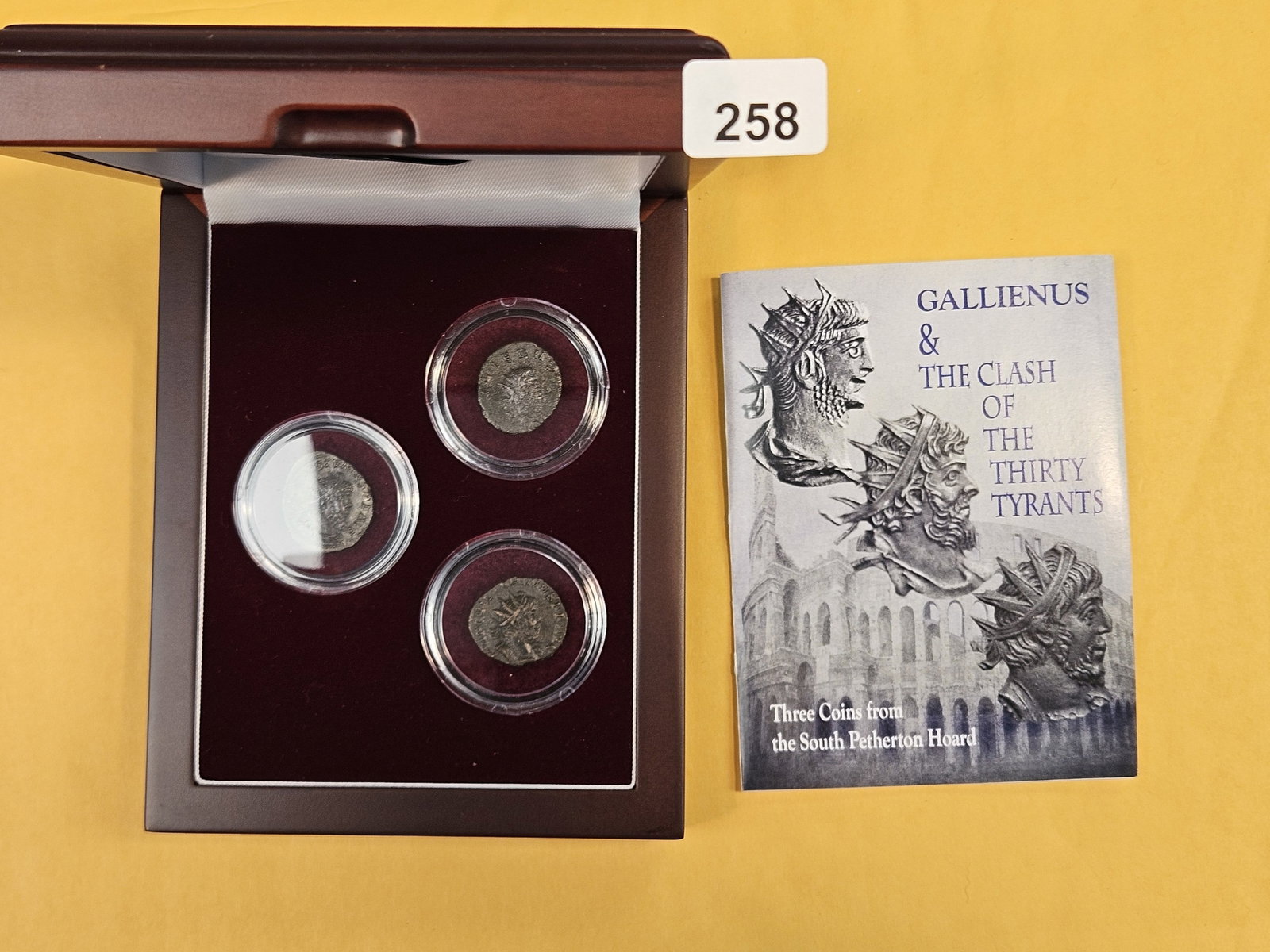 ANCIENTS! Set of three better grade Ancient Coins: Gallienus & The Clash of the 30 Tyrants. In nice display box with COA