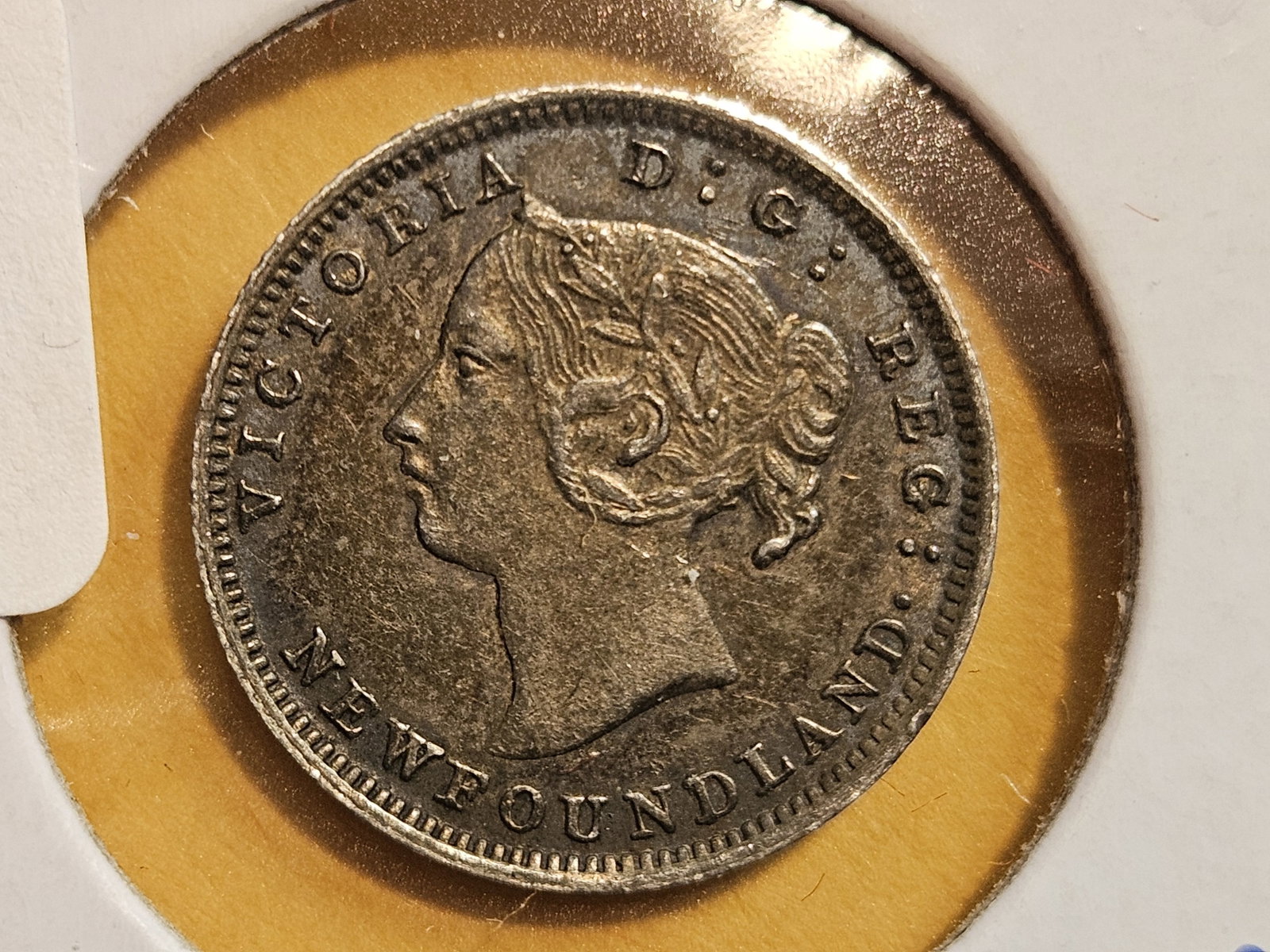 * Key 1888 Newfoundland silver 5 cents in About Uncirculated!!: KM # 2