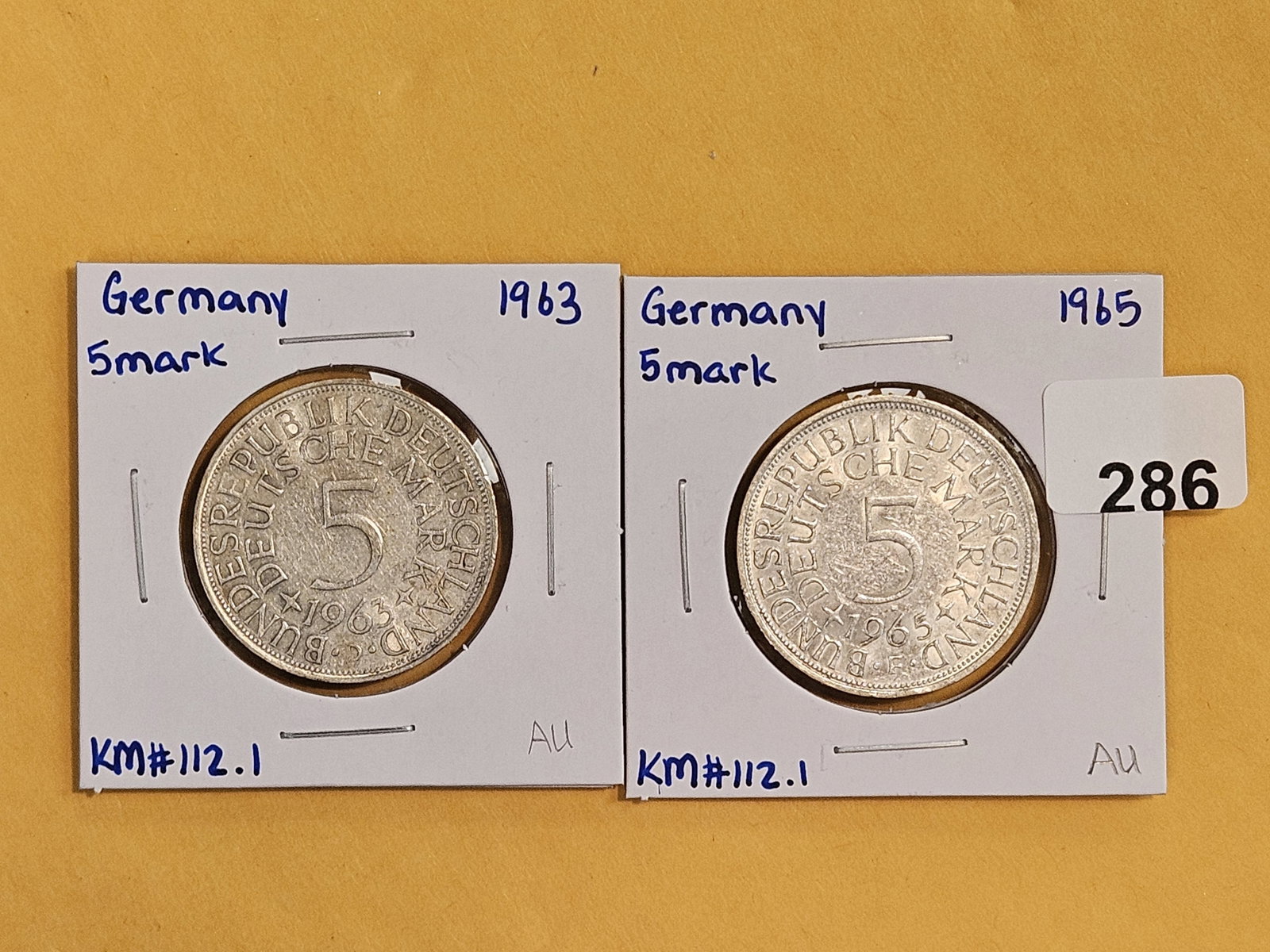 Two Brilliant AU-UNC German silver 5 marks (1 of 3)