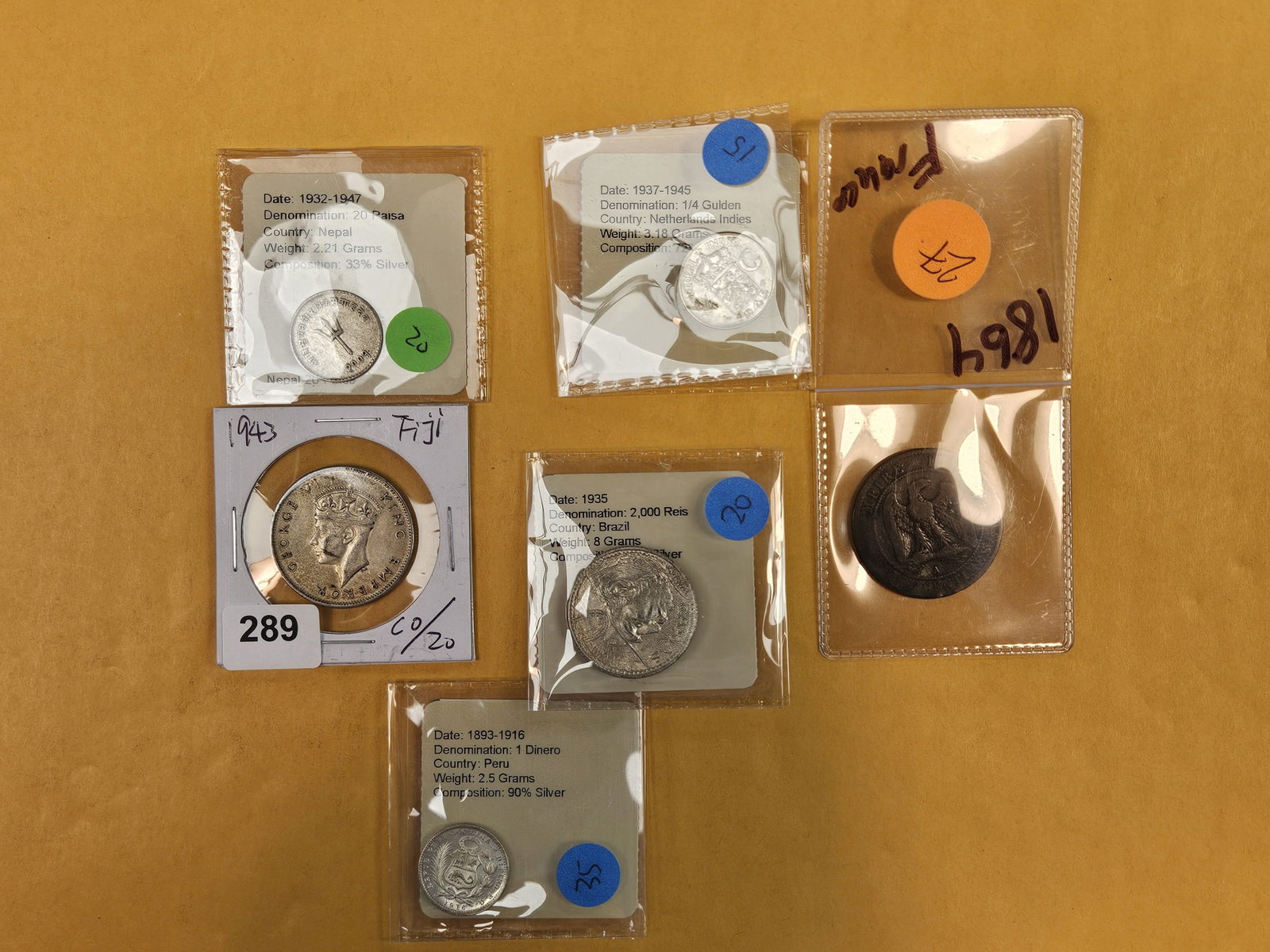 Six mixed World Coins: Most silver