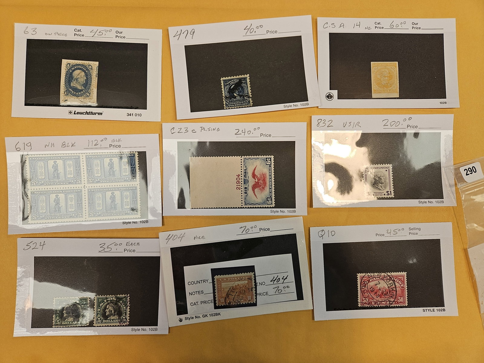 BETTER PHILATELICS!: These came from renowned Stamp dealer Joe Kremel, owner of Kremel's Korner in Chicago. Each of these are from his inventory or collection. Each one is nicely holdered with Scotts number and Catalog va