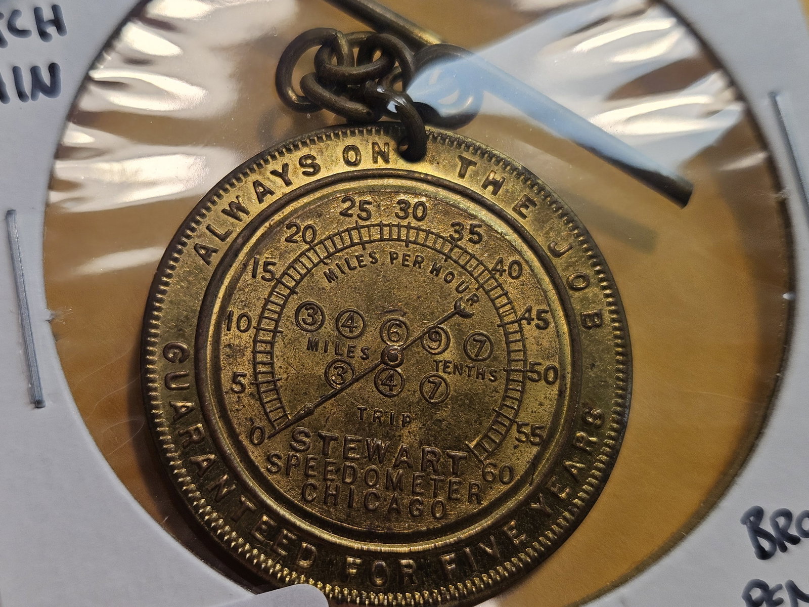 Rare, prooflike, 1910 Stewart Speedometer Watch Chain - 3