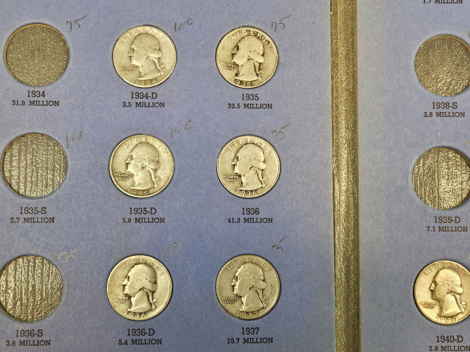 Partially complete silver Washington Quarter Album - 2