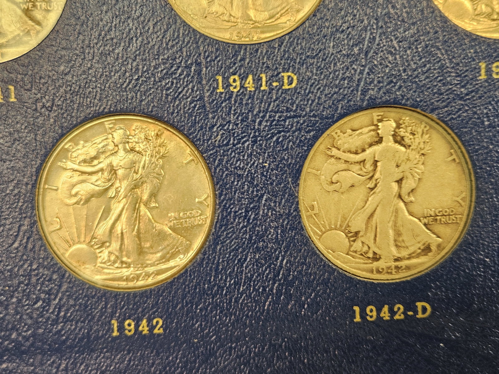 Mostly complete 1941 - 1947 Walking Liberty silver Half Dollar set - 5