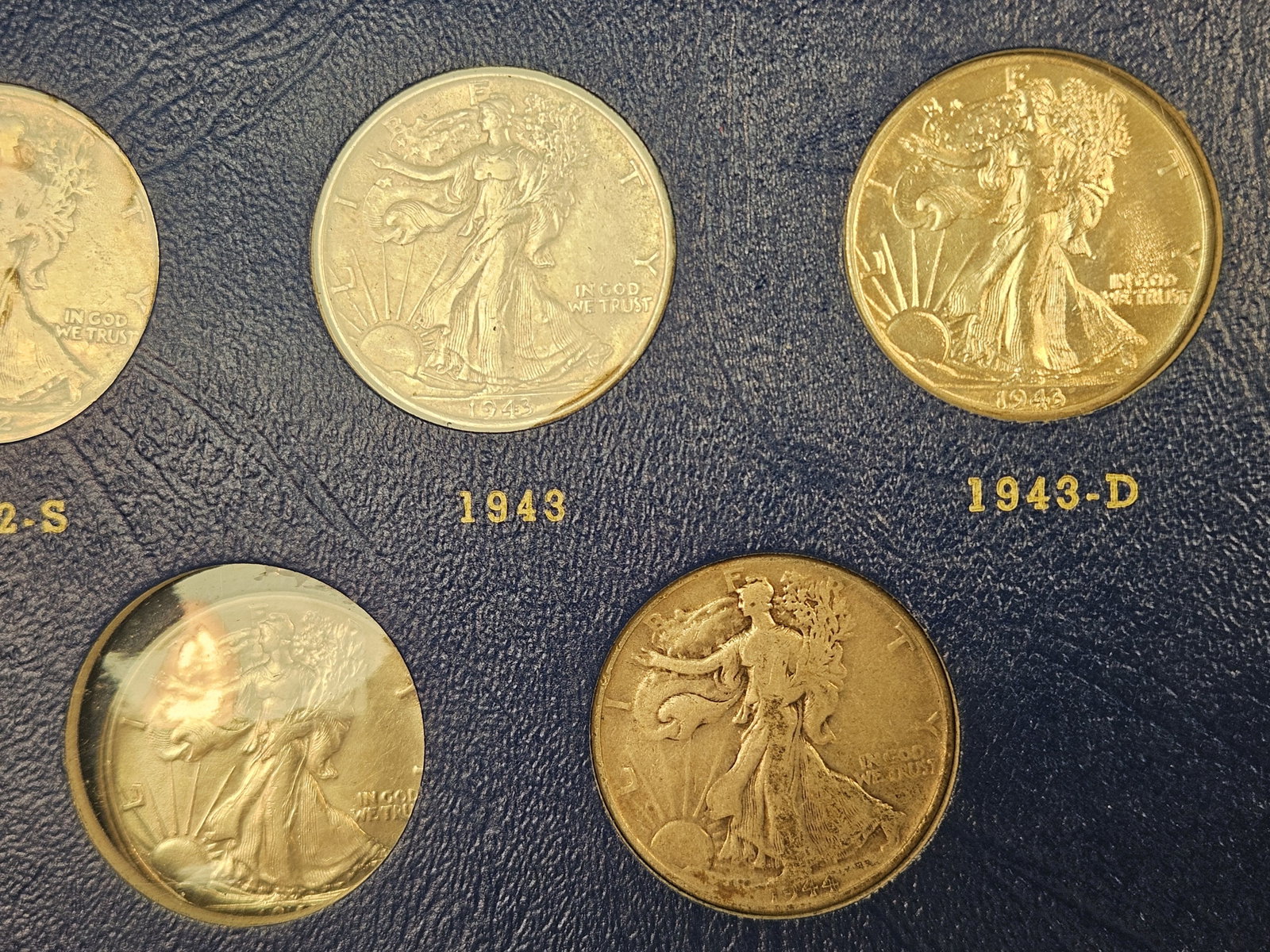 Mostly complete 1941 - 1947 Walking Liberty silver Half Dollar set - 8