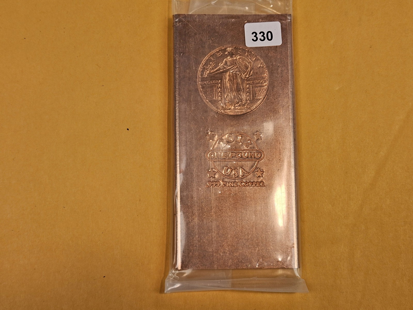 ONE POUND .999 fine copper bar: Liberty motif
