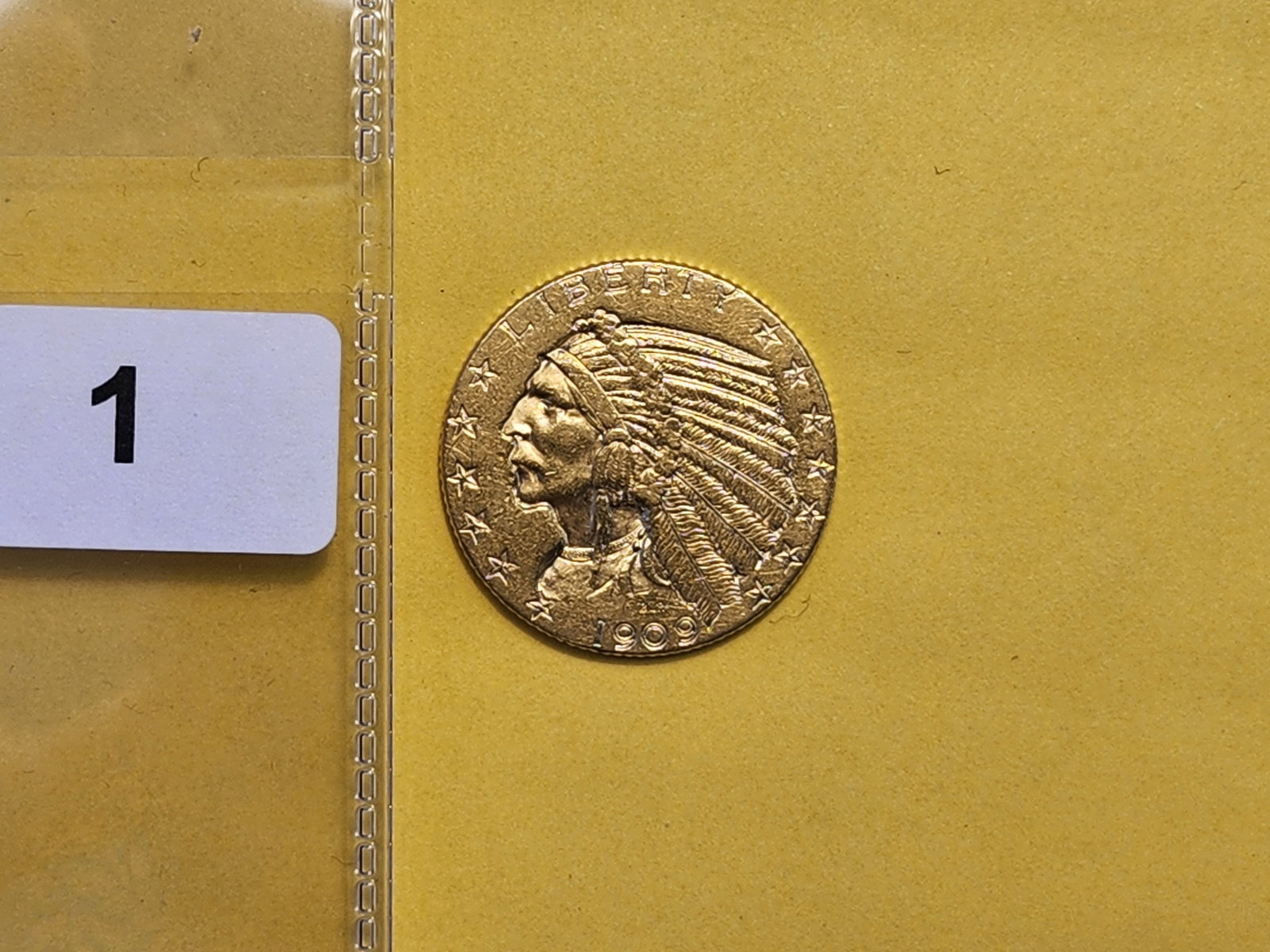 GOLD! Brilliant About Uncirculated 1909 Gold Indian $5 Dollars - 2