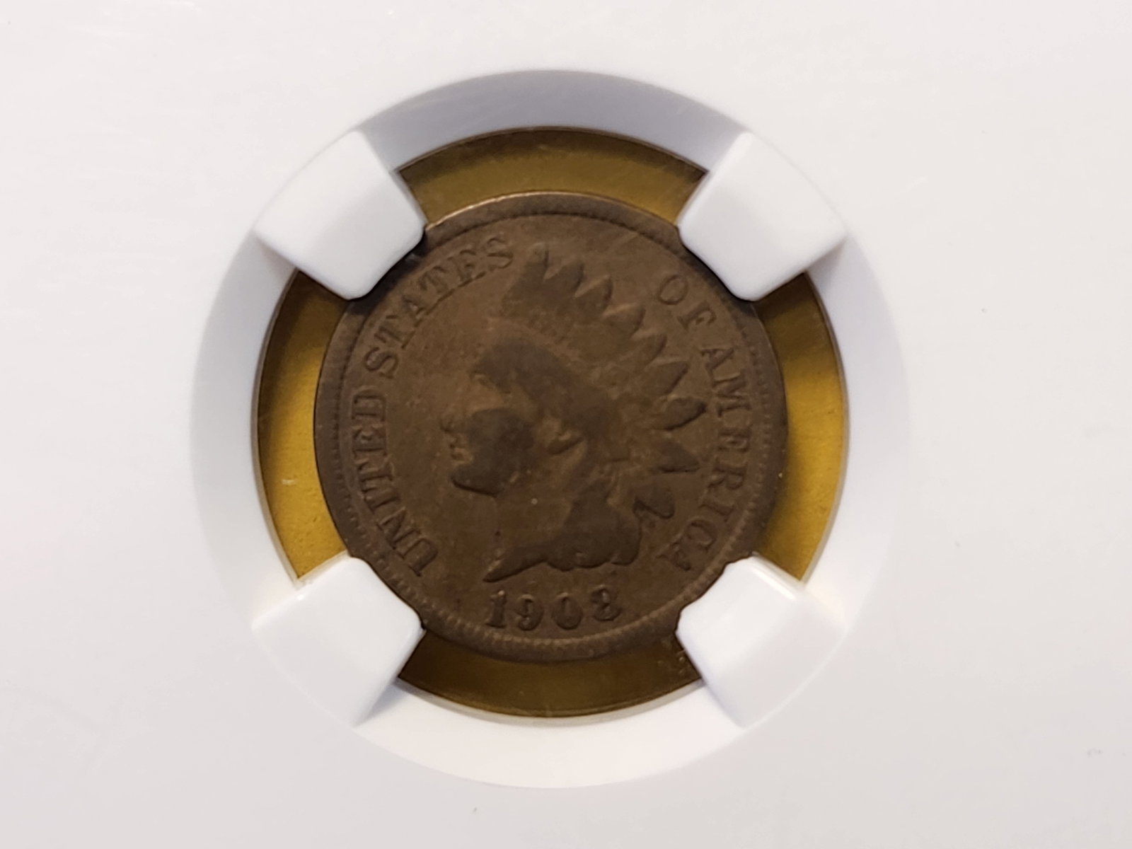 NGC 1908 Indian Head Cent in Very Good: Brown