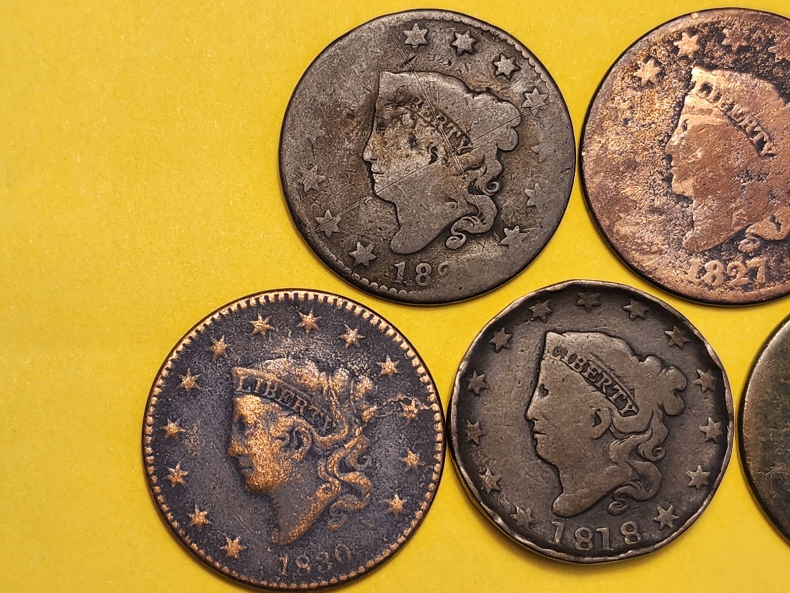 Five Coronet Large Cents - 2