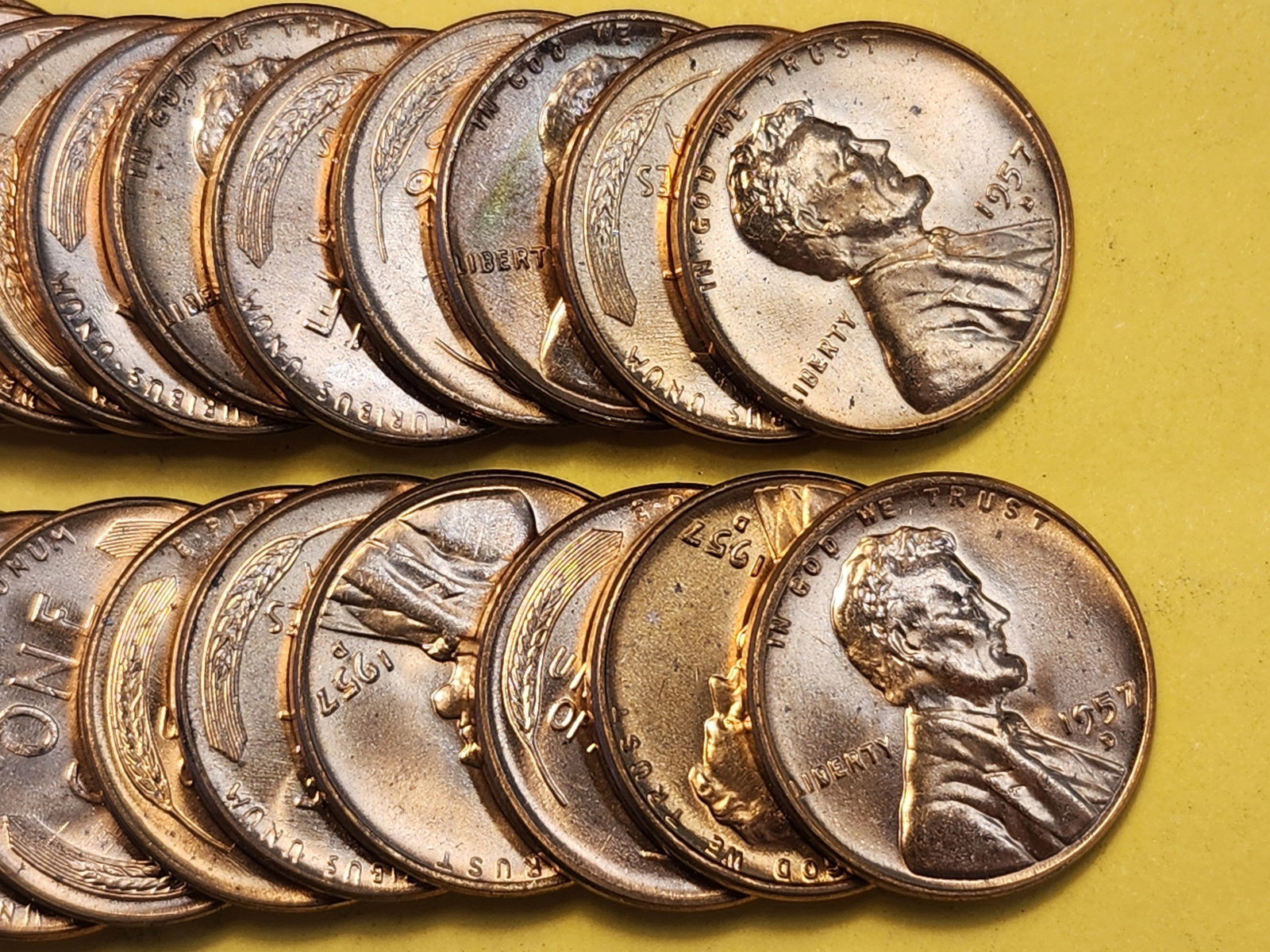 FULL ROLL Brilliant Red Uncirculated 1957-D Wheat Cents - 2
