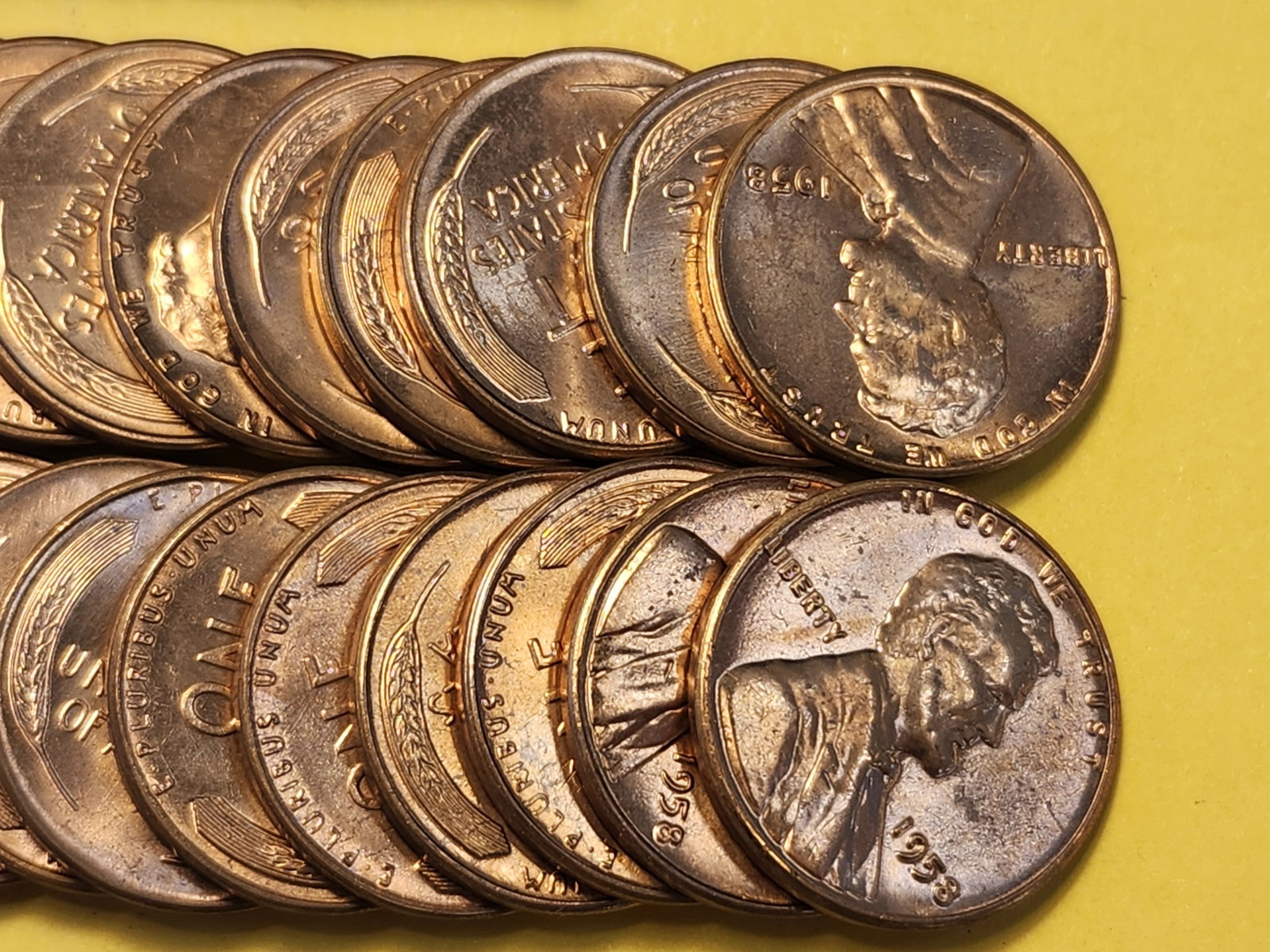 FULL ROLL Brilliant Red Uncirculated 1958 Wheat Cents - 2