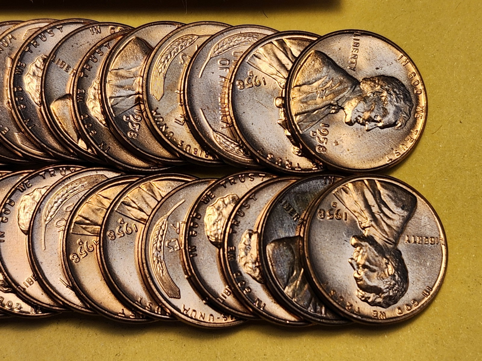 FULL ROLL Brilliant Red Uncirculated 1958-D Wheat Cents - 2