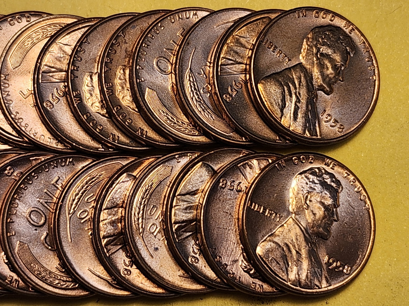 FULL ROLL Brilliant Red Uncirculated 1958 Wheat Cents - 2