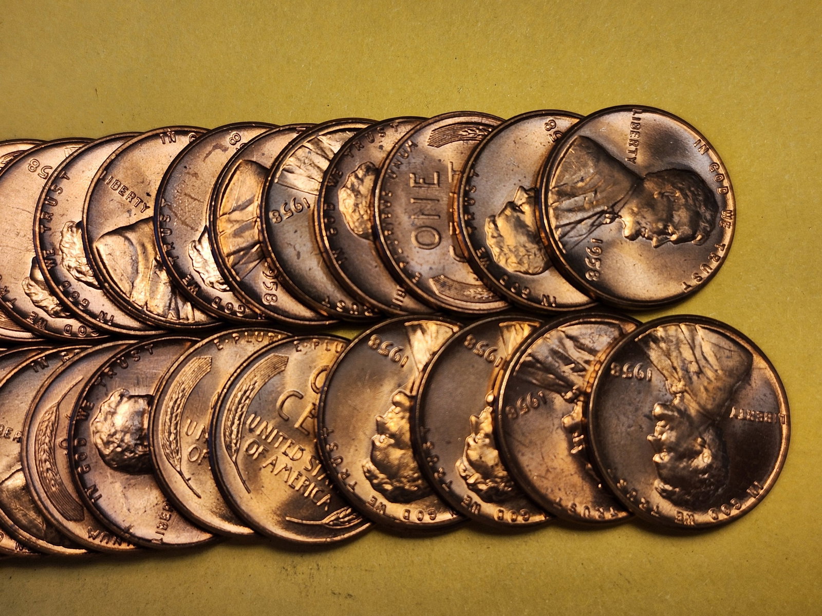 FULL ROLL Brilliant Red Uncirculated 1958 Wheat Cents - 2