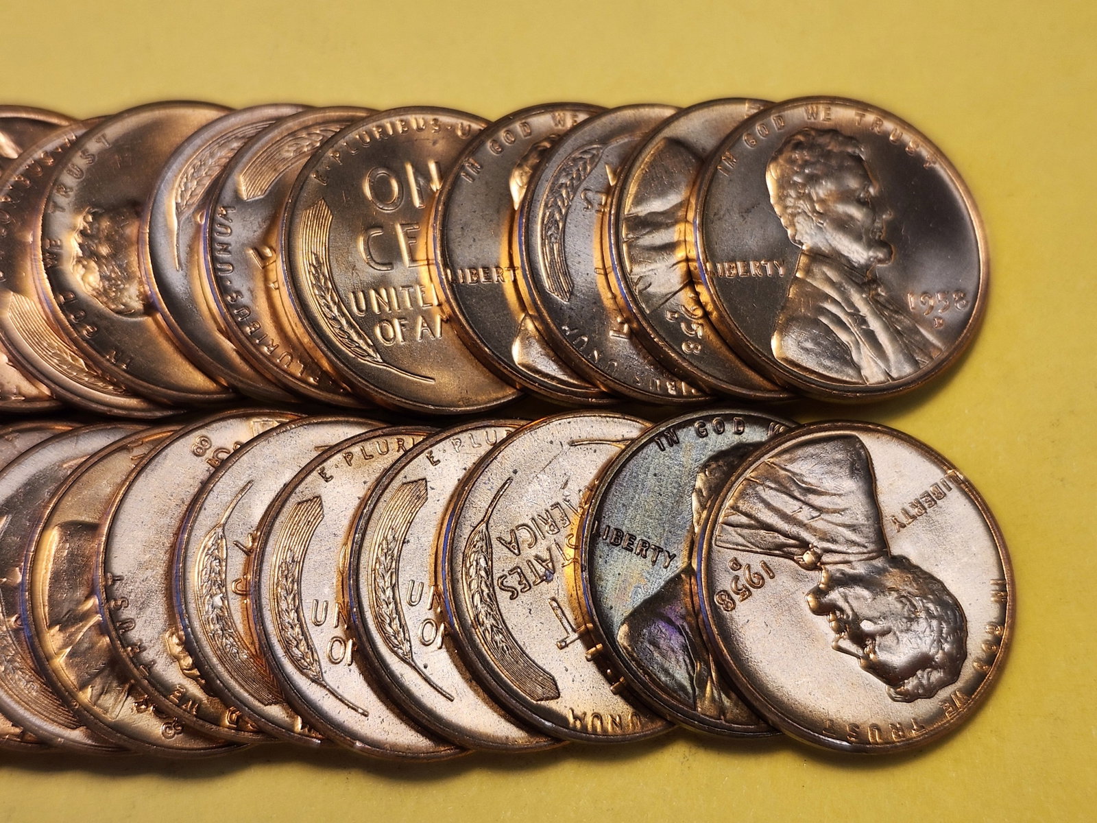 FULL ROLL Brilliant Red Uncirculated 1958-D Wheat Cents - 2