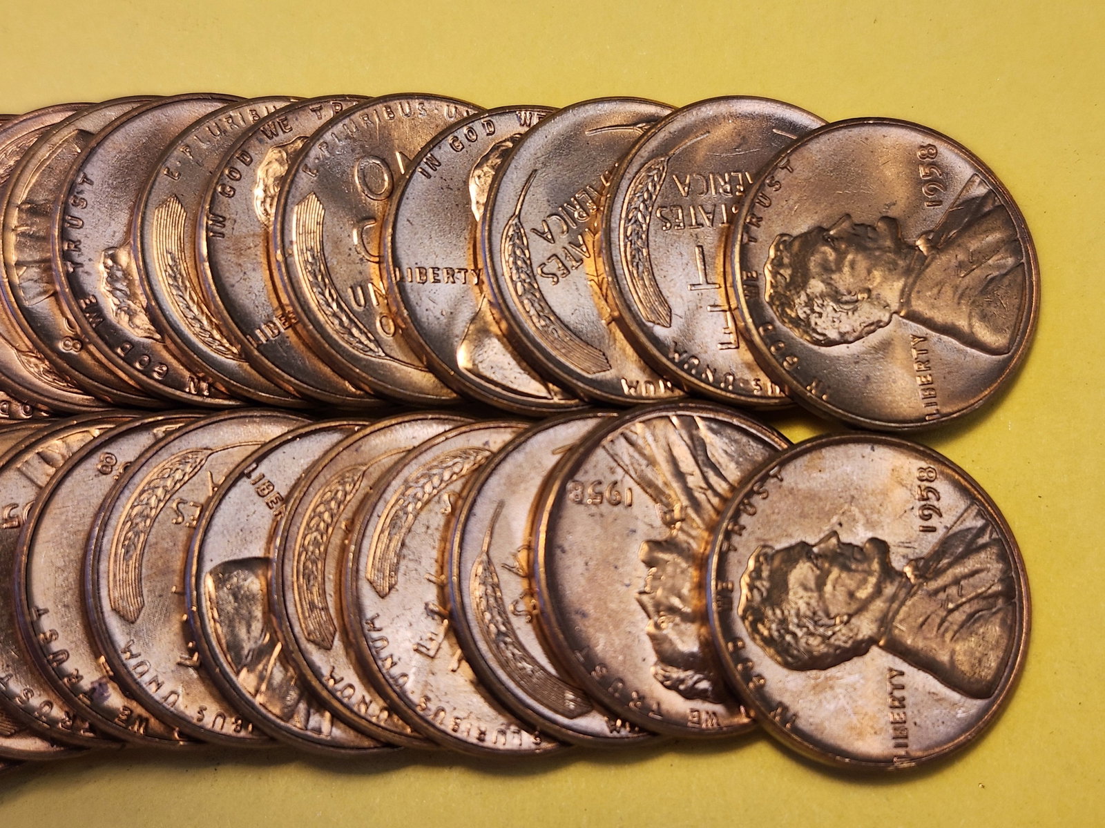 FULL ROLL Brilliant Red Uncirculated 1958 Wheat Cents - 2