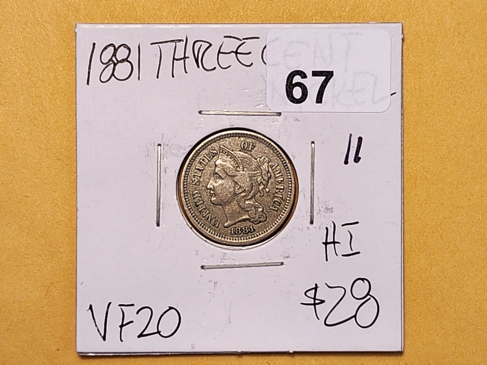 1881 Three Cent Nickel in Very Fine - 2