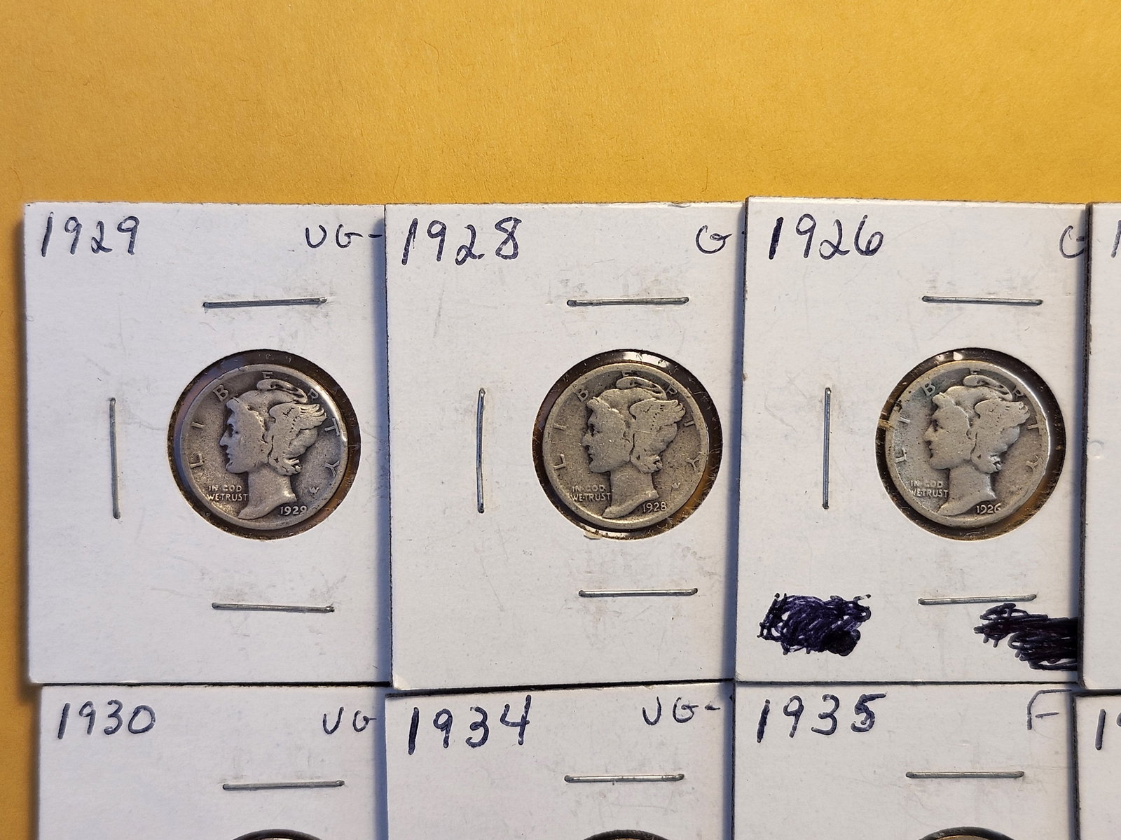 Ten Mercury Silver Dimes - 2