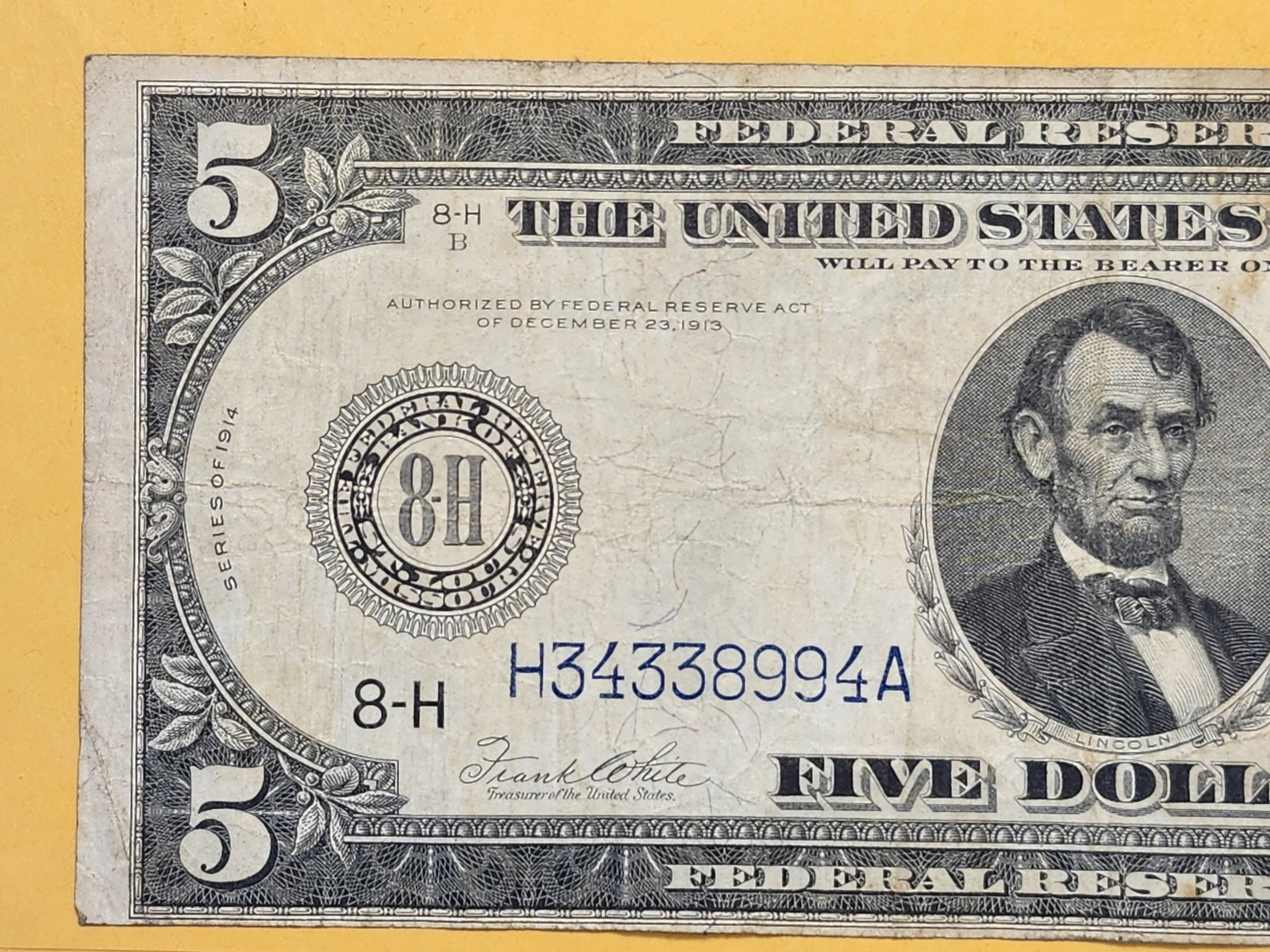 Series 1914 Five Dollar Federal Reserve Note in Very Fine - 2