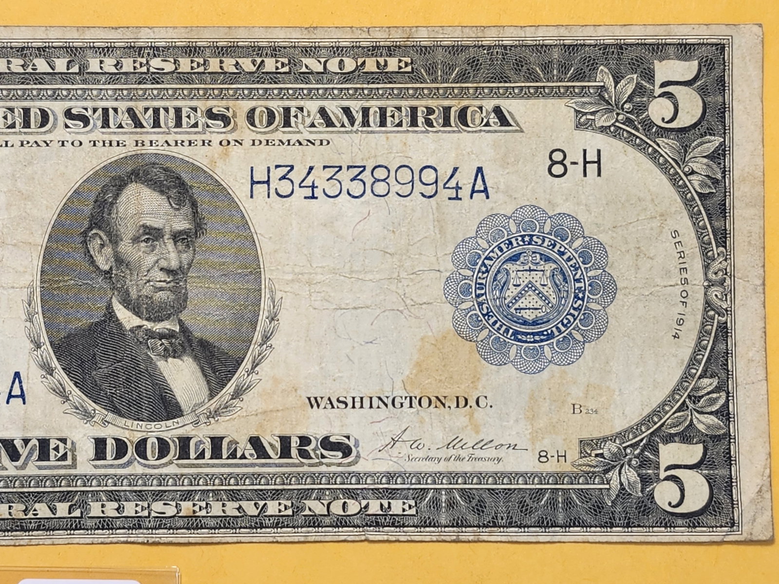 Series 1914 Five Dollar Federal Reserve Note in Very Fine - 3