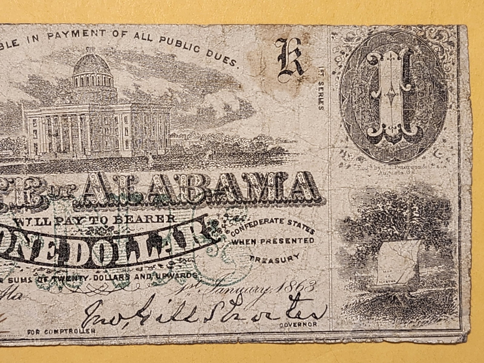 Series 1863 Confederate States $1 Bank Note - 3