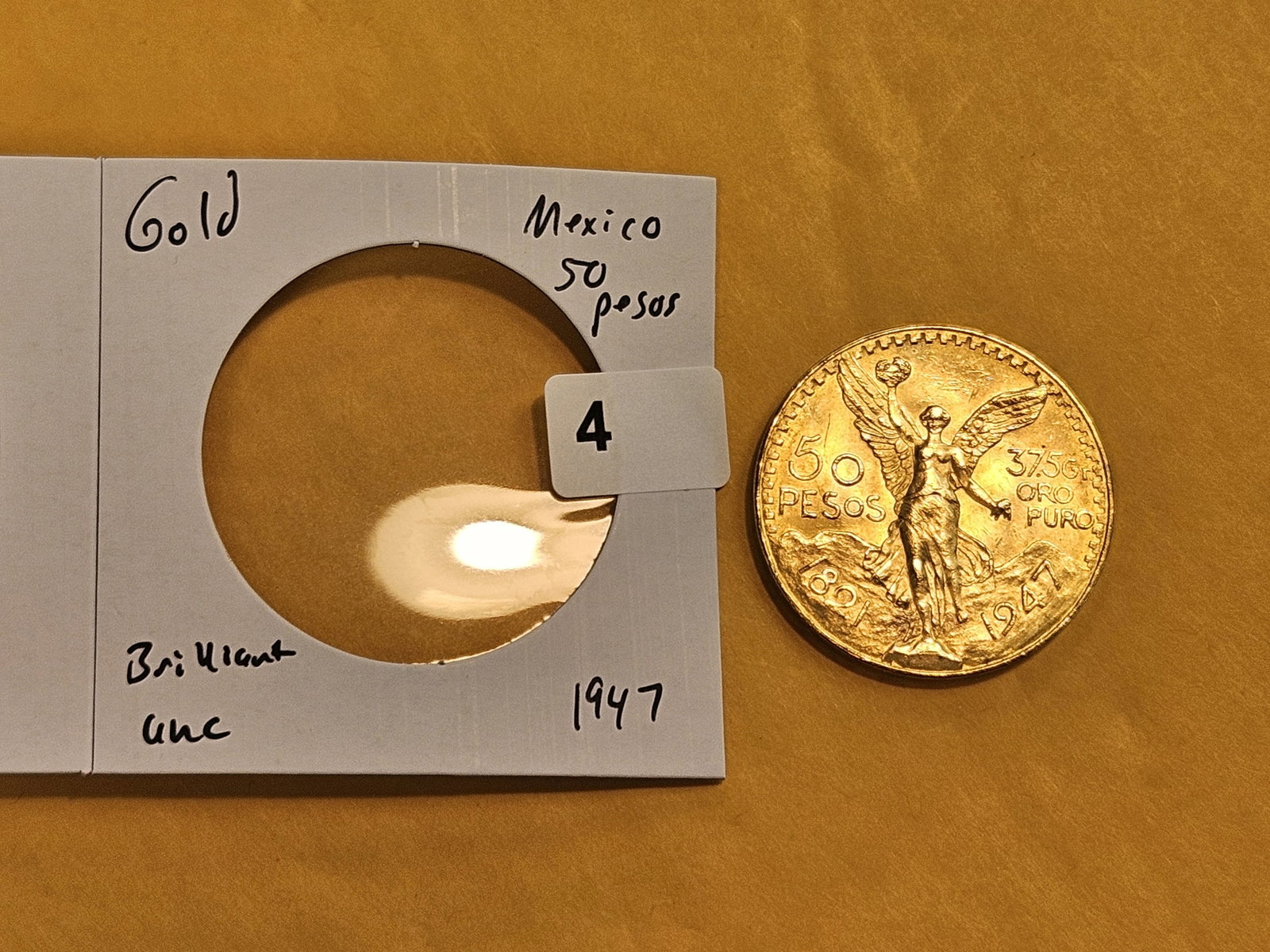 GOLD! Brilliant Uncirculated 1947 Mexico GOLD 50 Pesos - 2