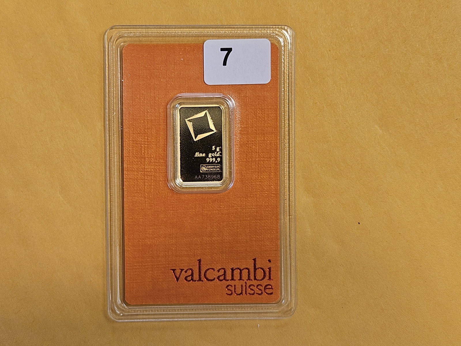 GOLD! Valcambi Suisse FIVE Gram .9999 fine gold bar - 2