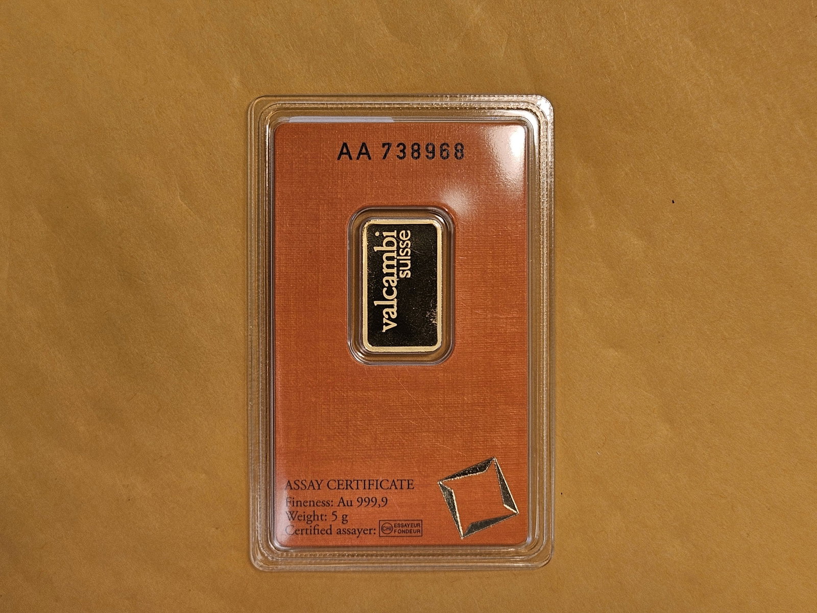GOLD! Valcambi Suisse FIVE Gram .9999 fine gold bar - 3
